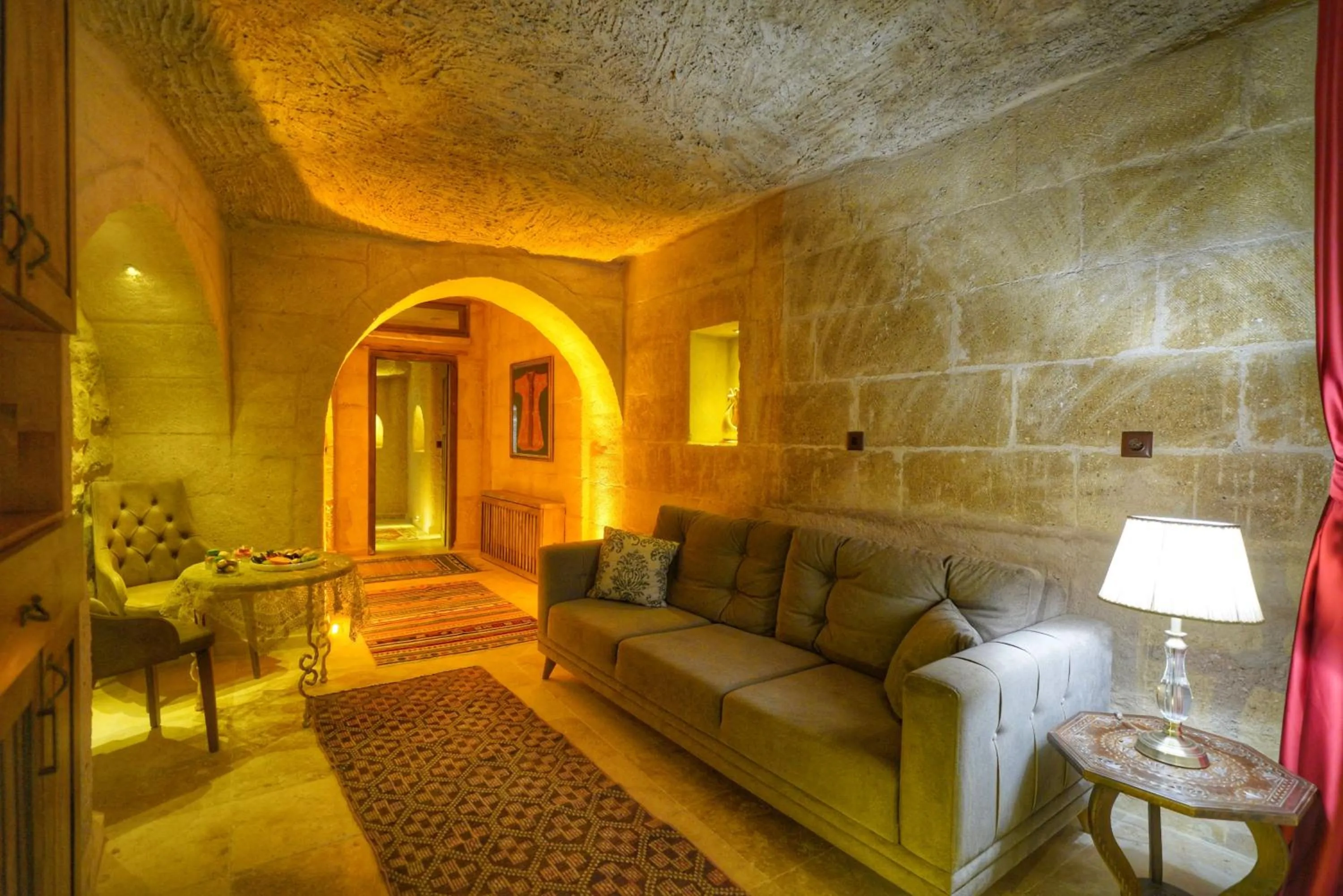 Seating area in Takaev Cave House