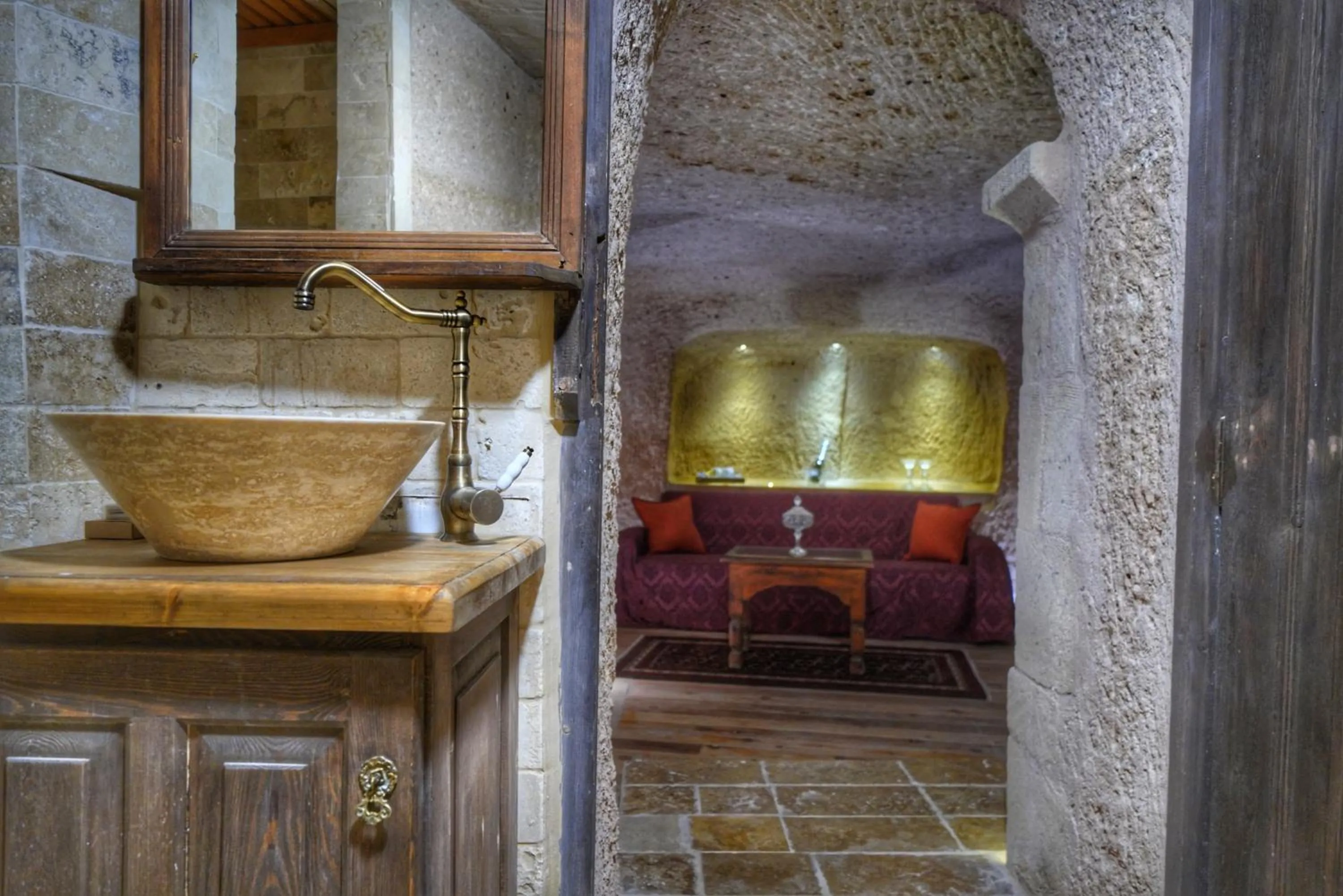 Bathroom in Takaev Cave House