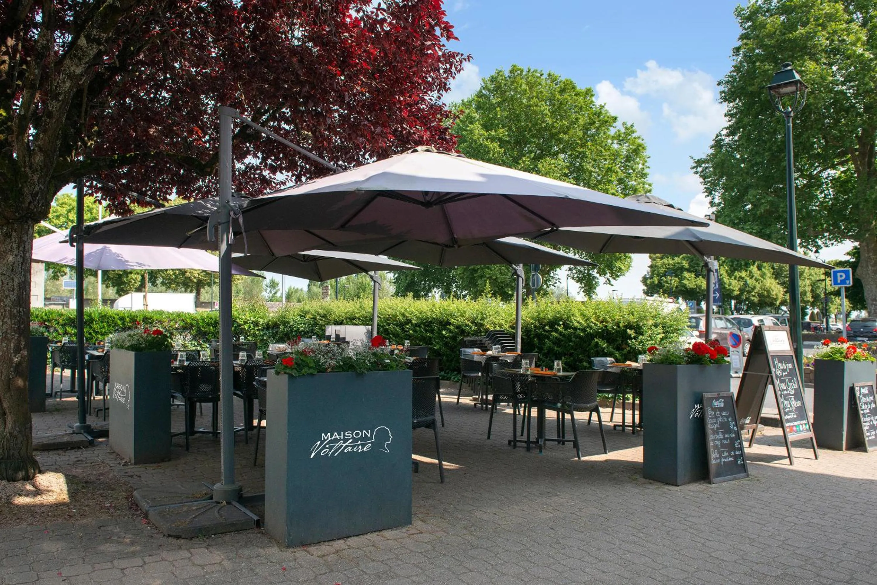 Patio in Logis Hôtel Restaurant Maison Voltaire