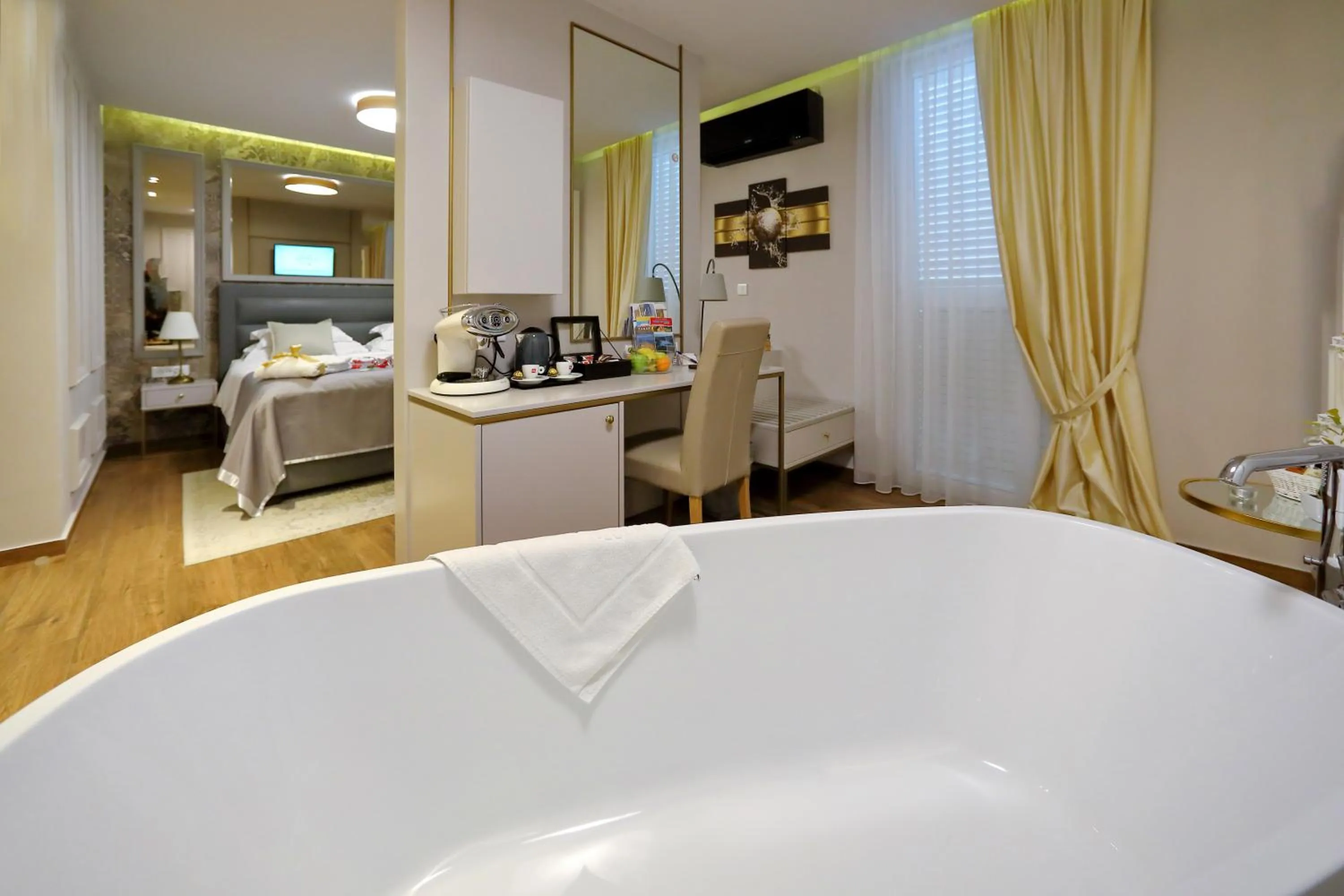 Bath, Bed in Luxury rooms Kadena