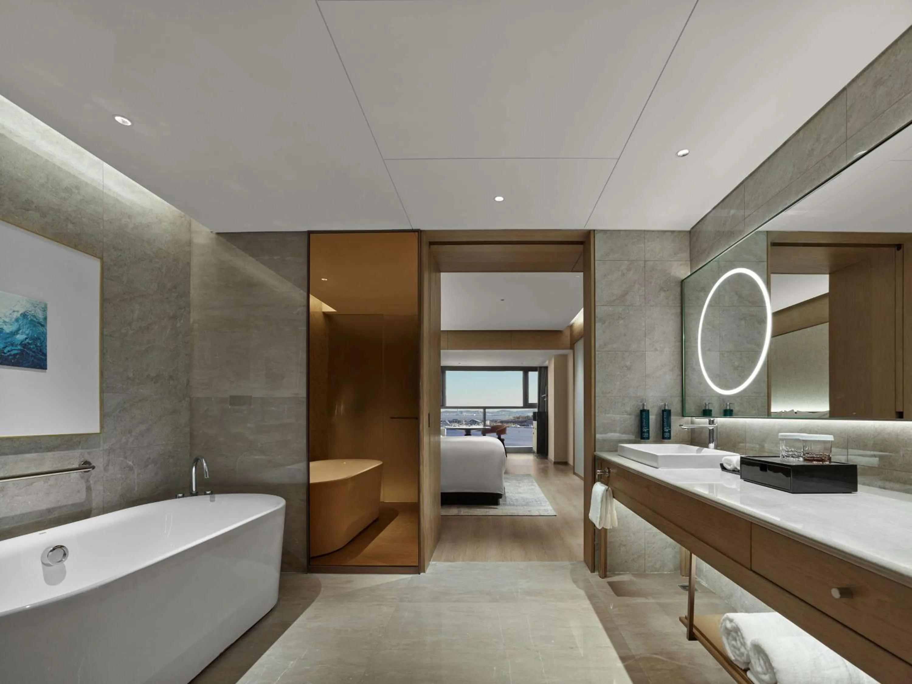 Bathroom, Bed in DoubleTree by Hilton Weihai