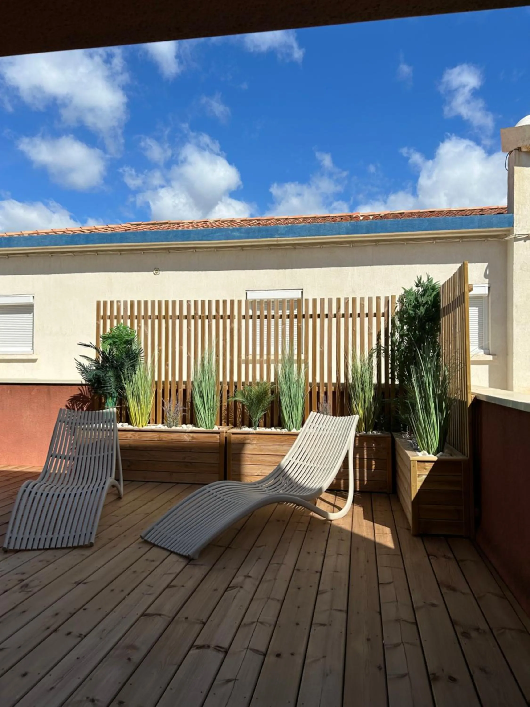Patio in Logis Hotel De La Clape