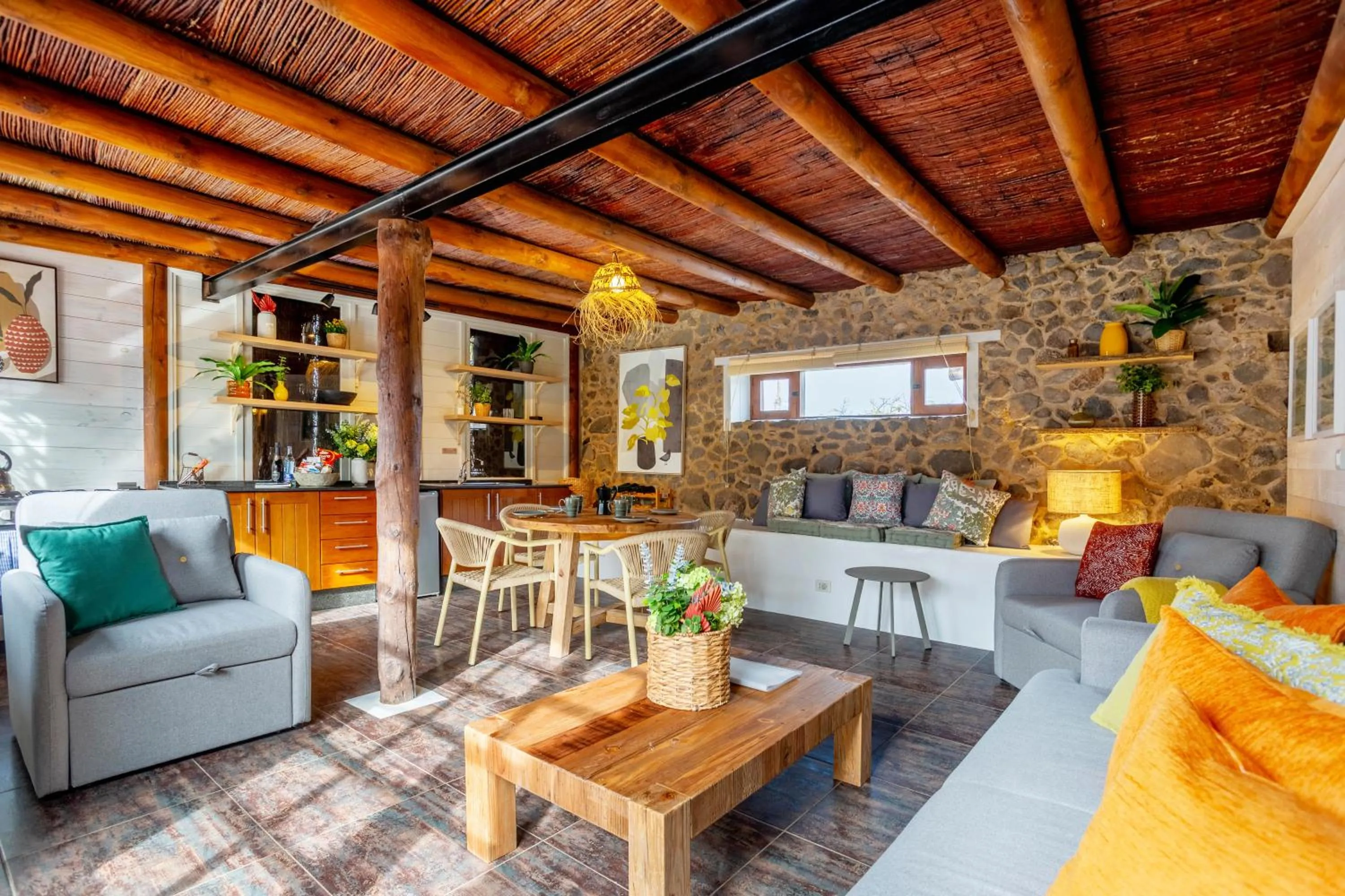 Living room in Finca De Arrieta Village - Yurts and Stone Cottages - Shared Pool - Walking distance to Arrieta Beach - Off Grid