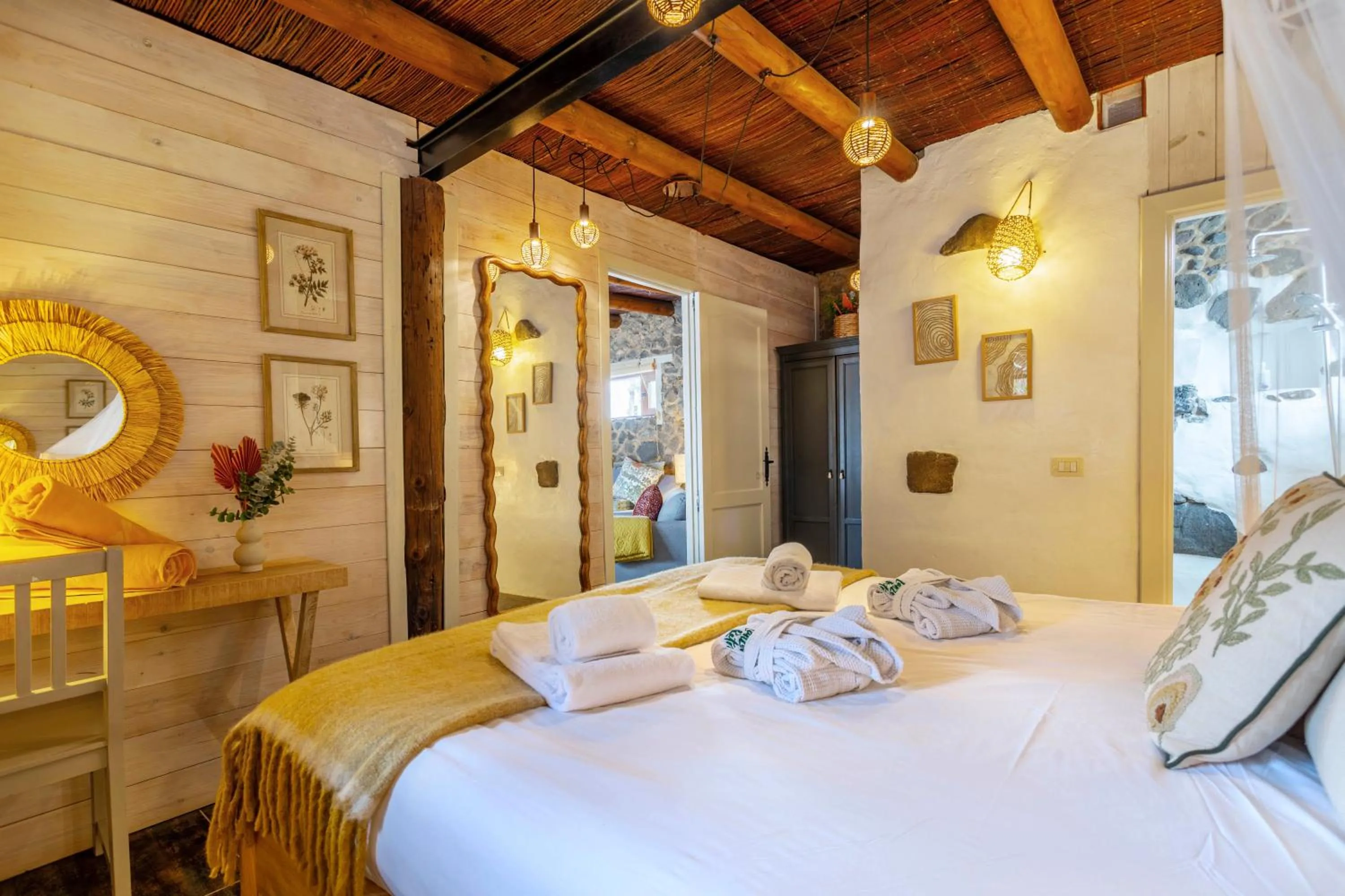 Bedroom, Bed in Finca De Arrieta Village - Yurts and Stone Cottages - Shared Pool - Walking distance to Arrieta Beach - Off Grid