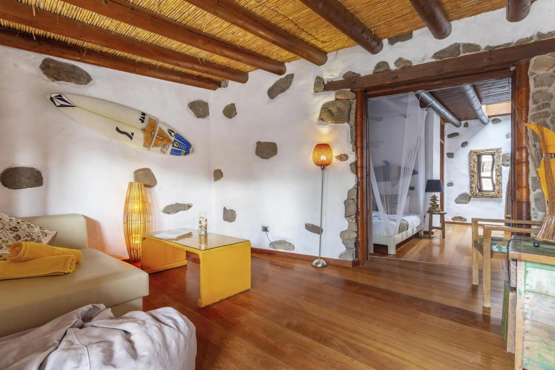 Living room in Finca De Arrieta Village - Yurts and Stone Cottages - Shared Pool - Walking distance to Arrieta Beach - Off Grid