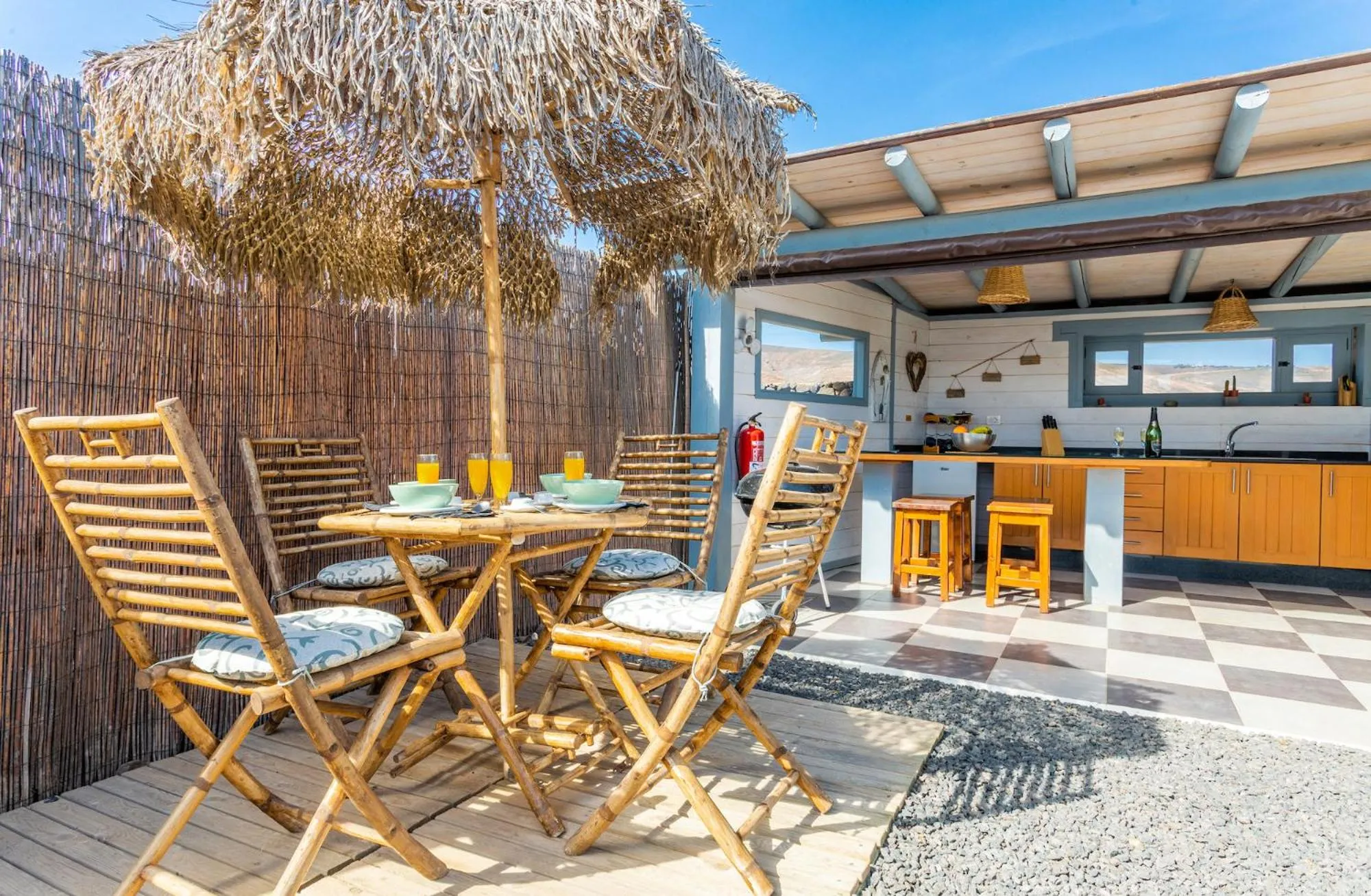 Dining area in Finca De Arrieta Village - Yurts and Stone Cottages - Shared Pool - Walking distance to Arrieta Beach - Off Grid
