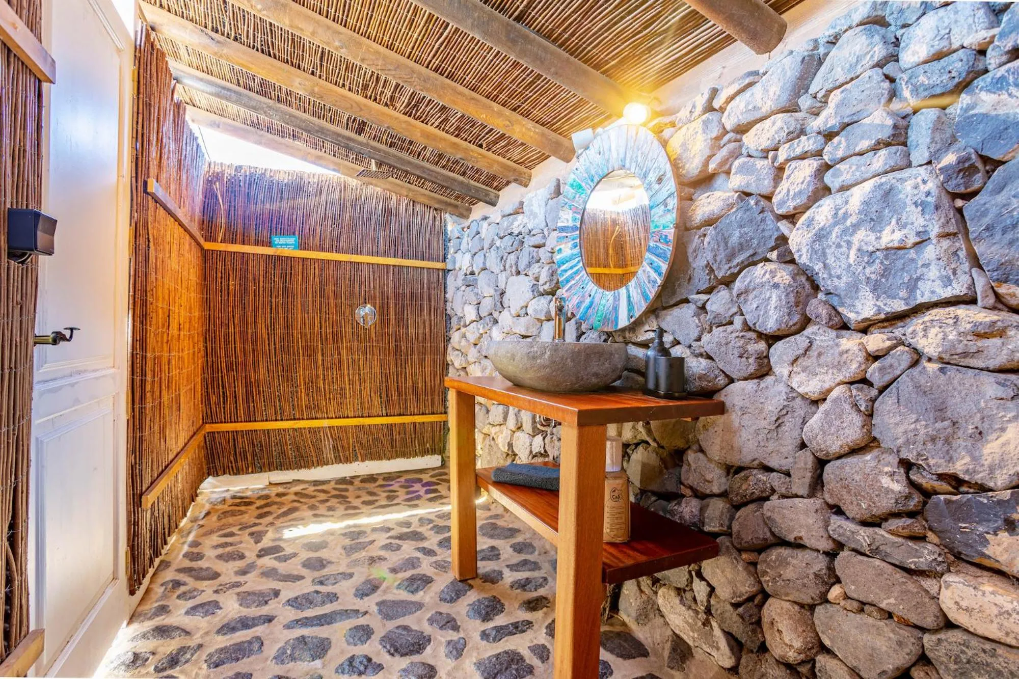 Shower in Finca De Arrieta Village - Yurts and Stone Cottages - Shared Pool - Walking distance to Arrieta Beach - Off Grid