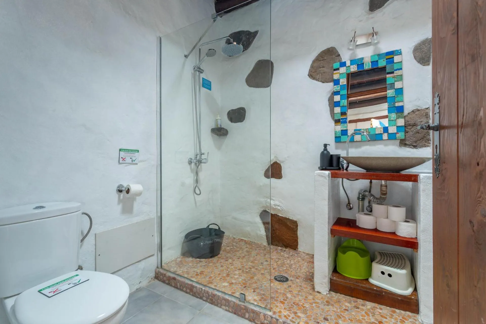 Shower in Finca De Arrieta Village - Yurts and Stone Cottages - Shared Pool - Walking distance to Arrieta Beach - Off Grid