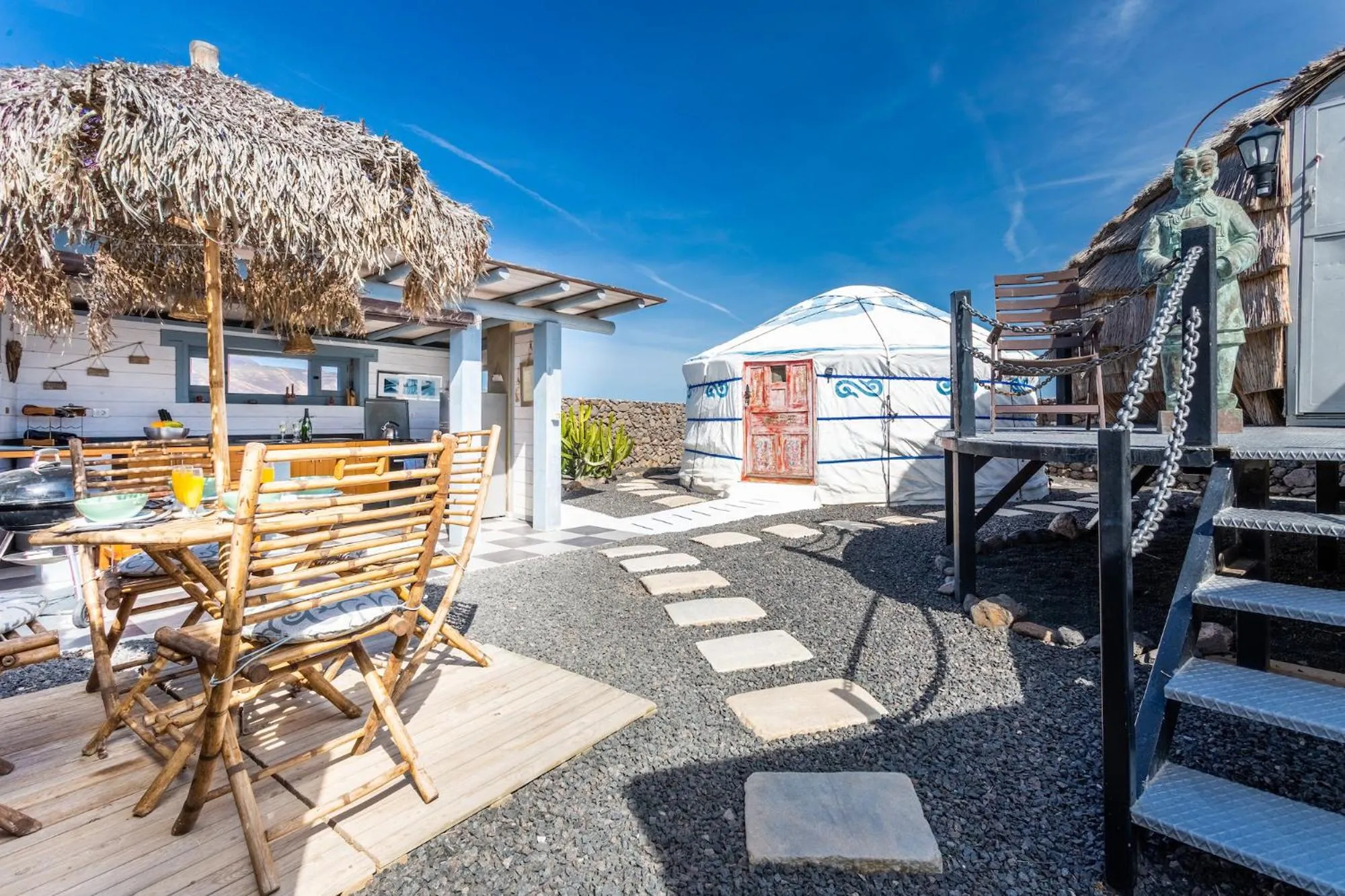 Dining area in Finca De Arrieta Village - Yurts and Stone Cottages - Shared Pool - Walking distance to Arrieta Beach - Off Grid