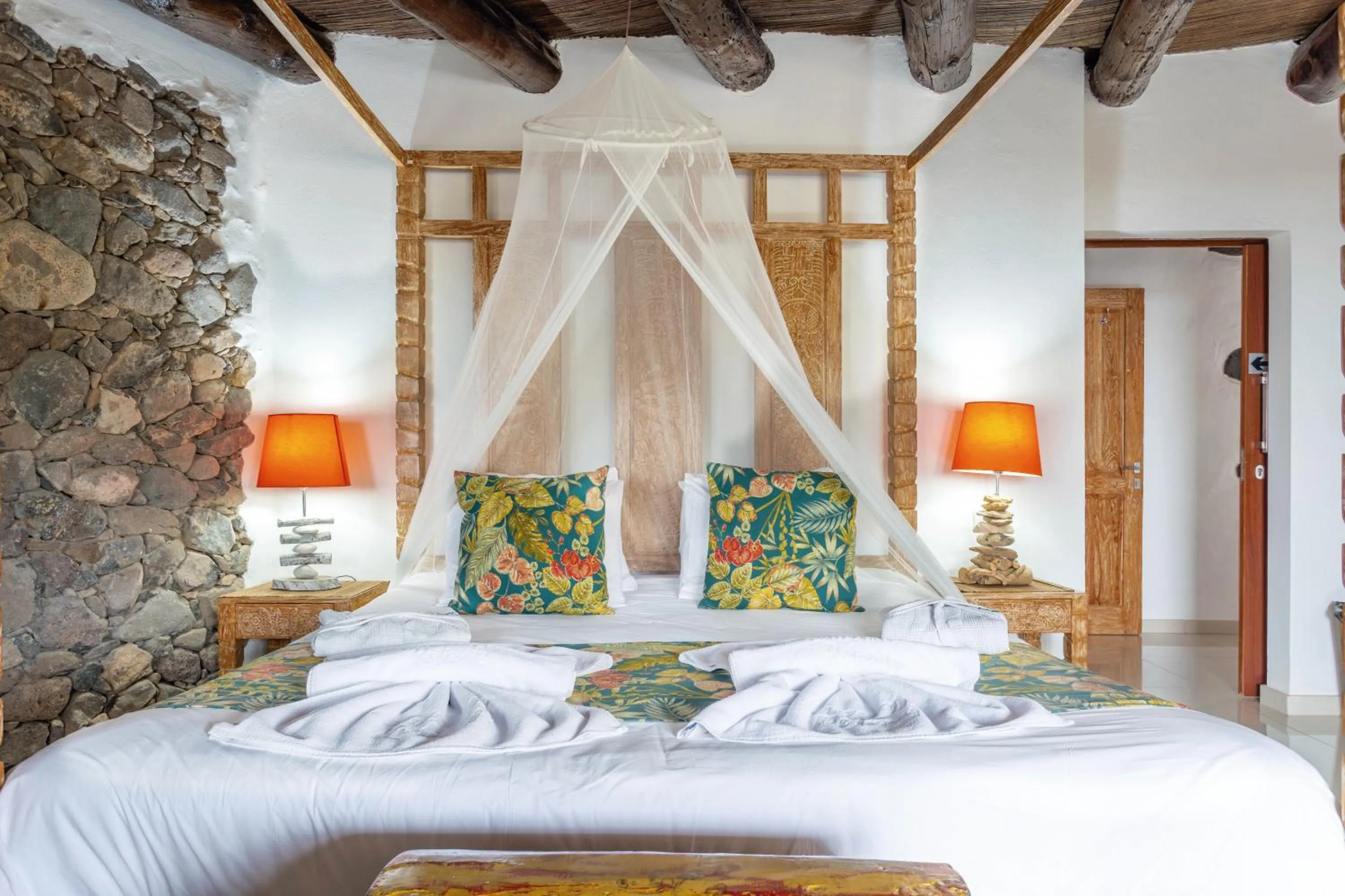 Bedroom, Bed in Finca De Arrieta Village - Yurts and Stone Cottages - Shared Pool - Walking distance to Arrieta Beach - Off Grid