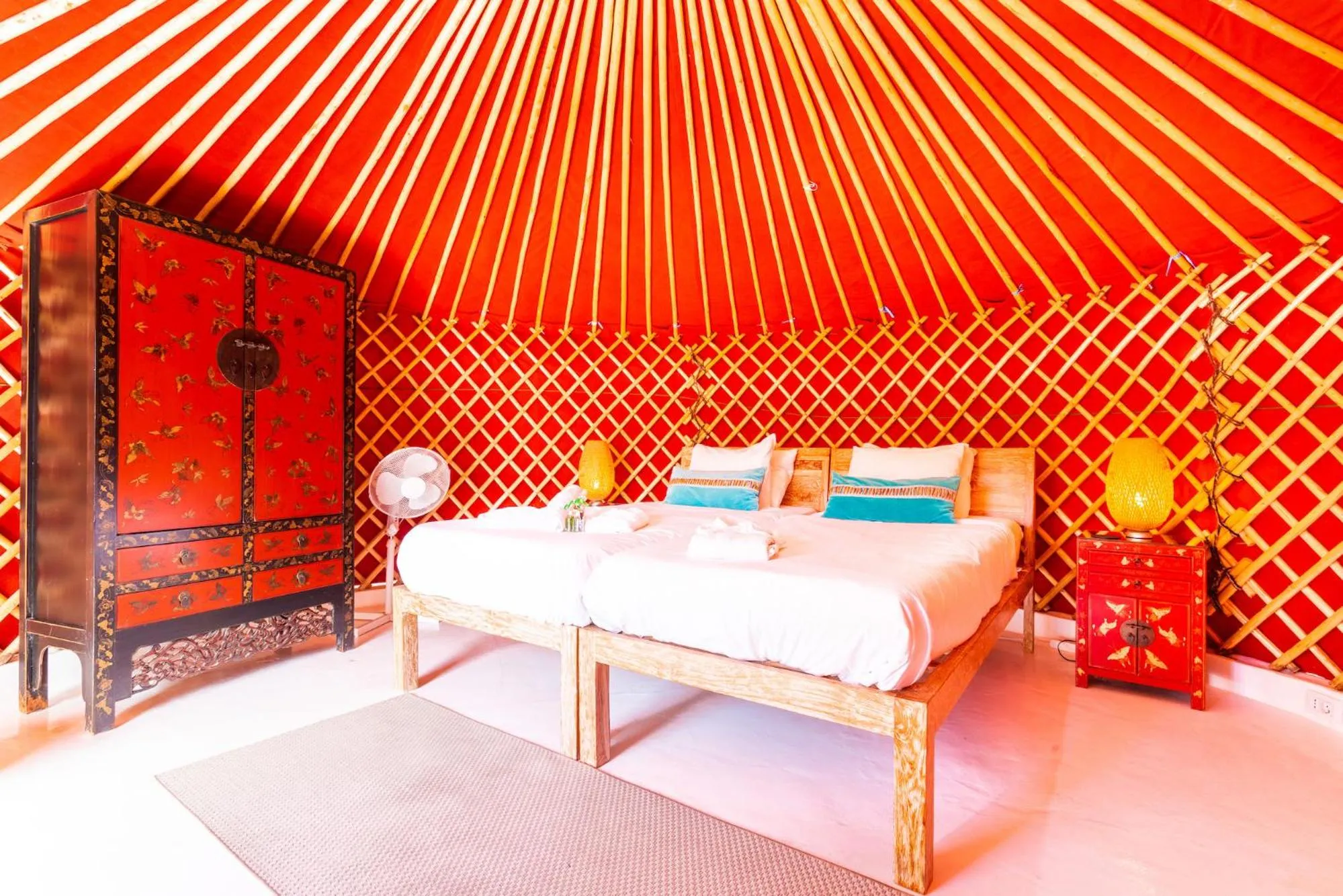 Bedroom, Bed in Finca De Arrieta Village - Yurts and Stone Cottages - Shared Pool - Walking distance to Arrieta Beach - Off Grid