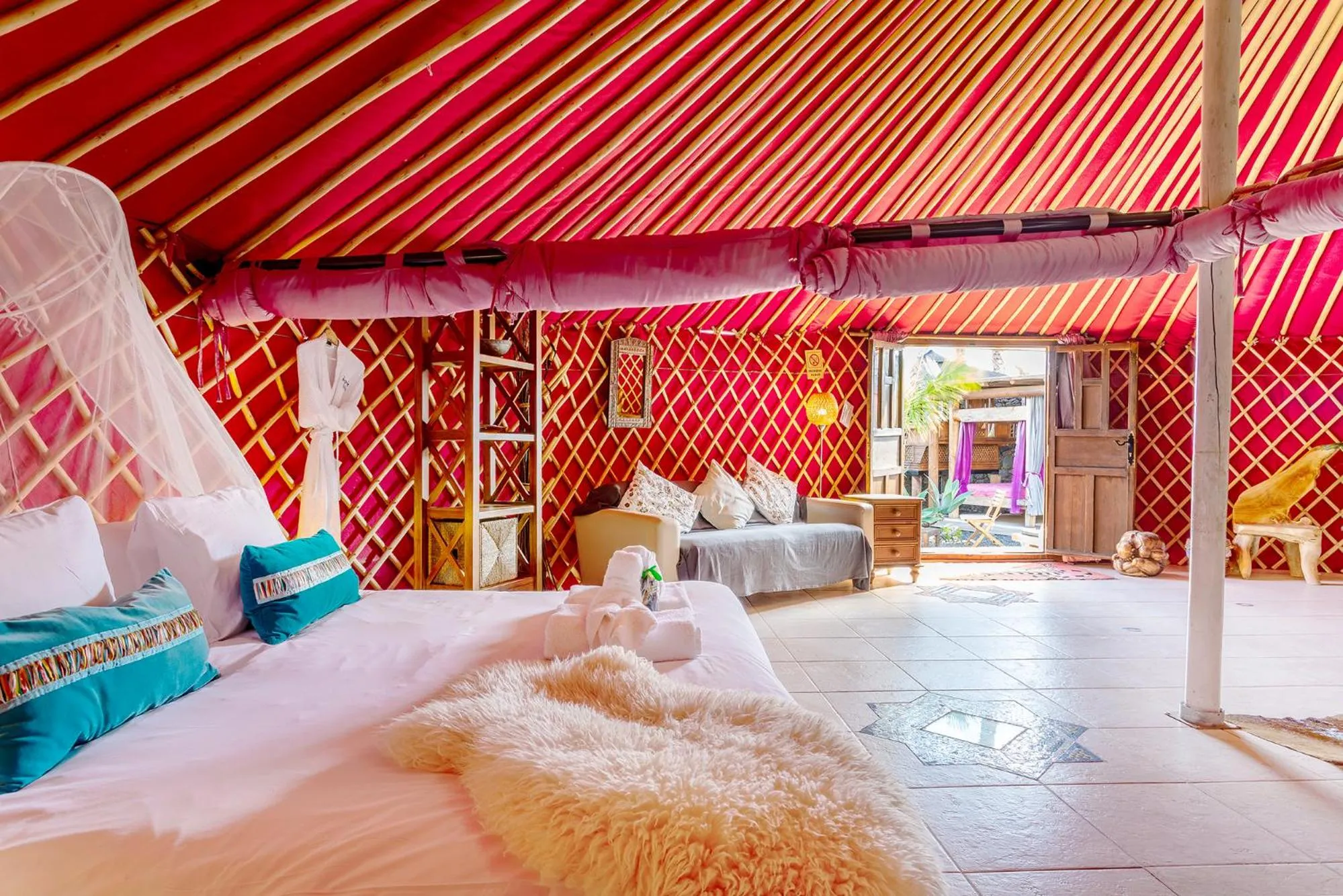 Bedroom, Bed in Finca De Arrieta Village - Yurts and Stone Cottages - Shared Pool - Walking distance to Arrieta Beach - Off Grid