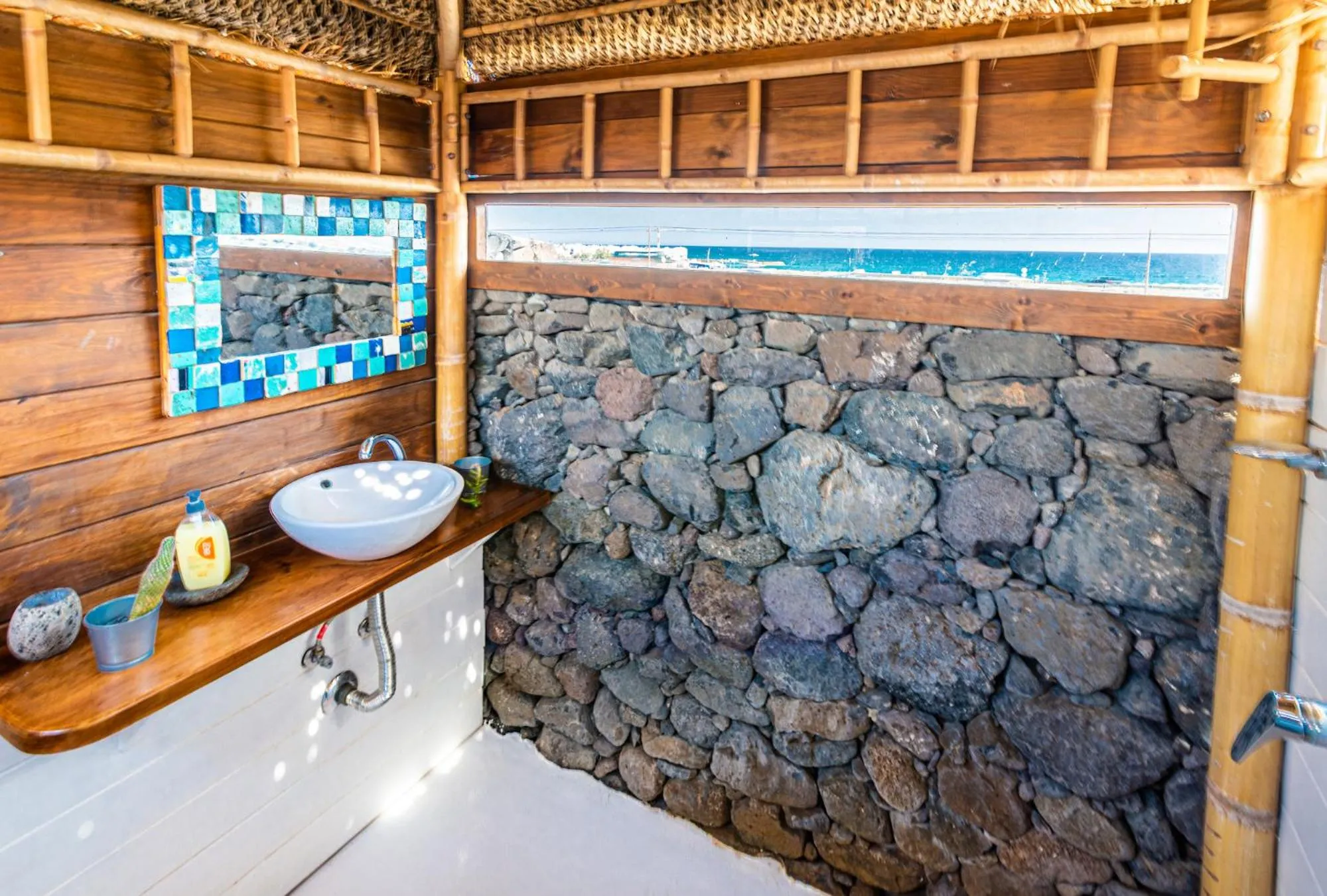 Shower in Finca De Arrieta Village - Yurts and Stone Cottages - Shared Pool - Walking distance to Arrieta Beach - Off Grid