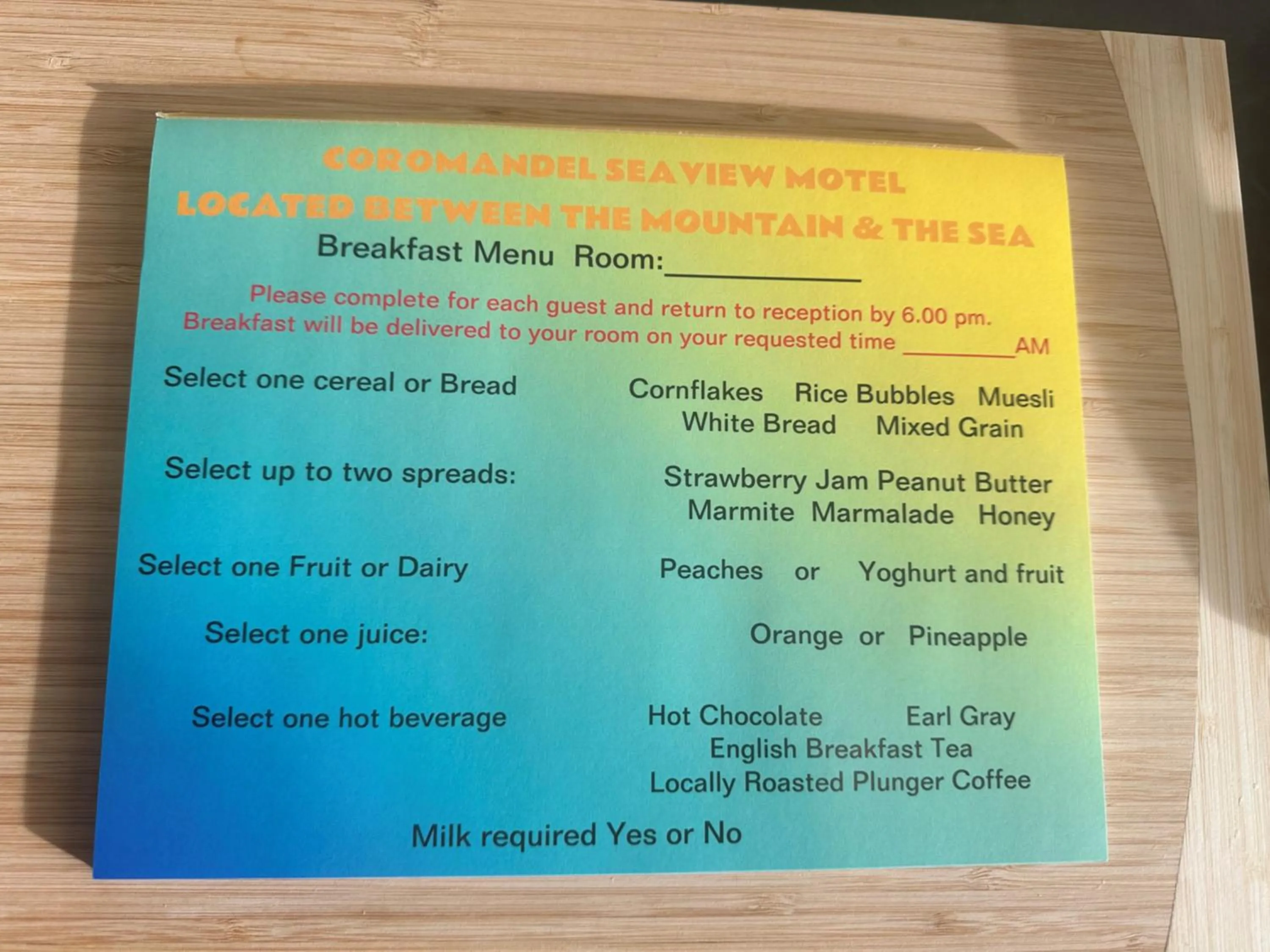 Breakfast in Coromandel Seaview Motel