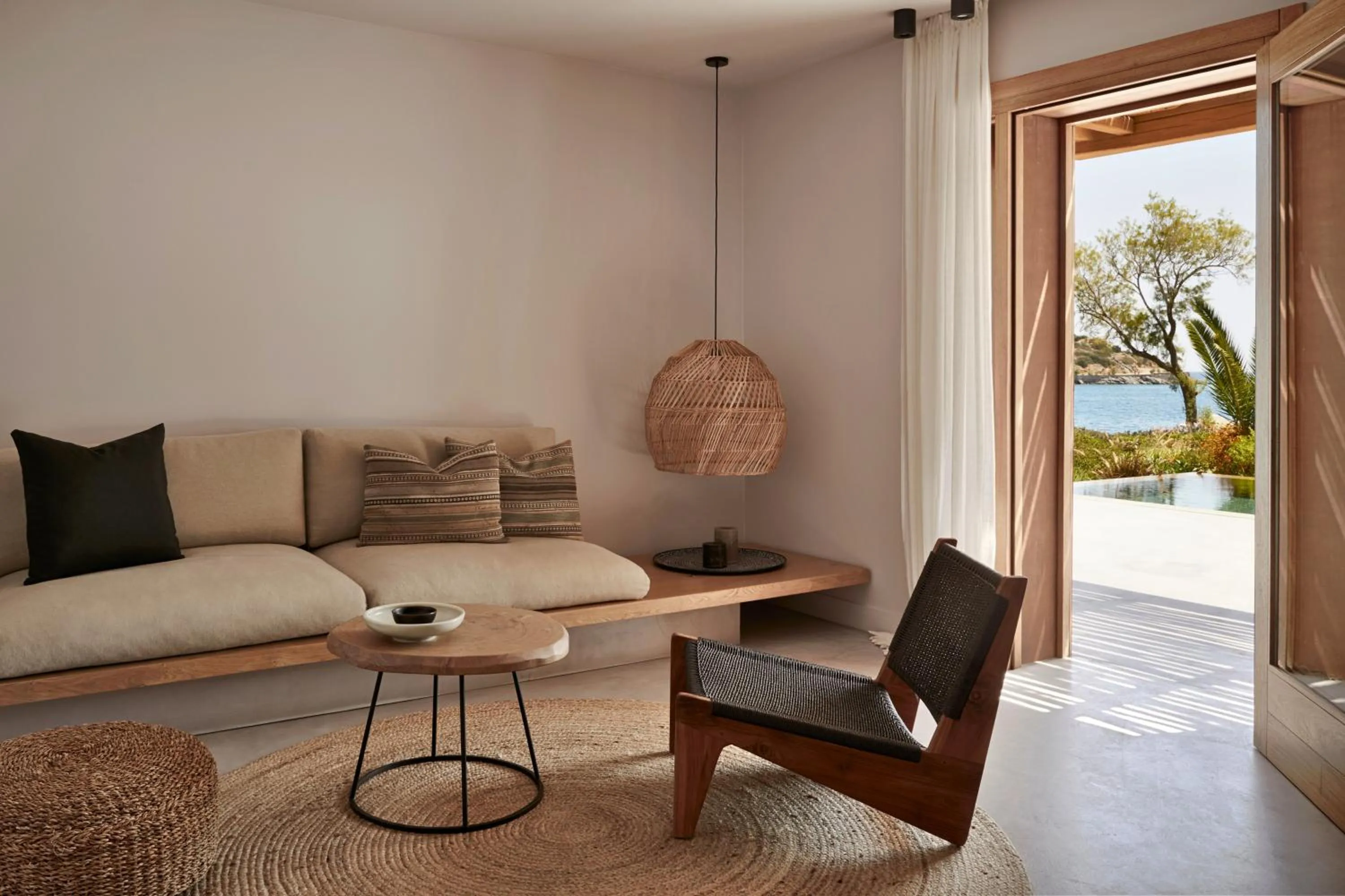 Living room in Minos Beach Art Hotel, a Member of Design Hotels