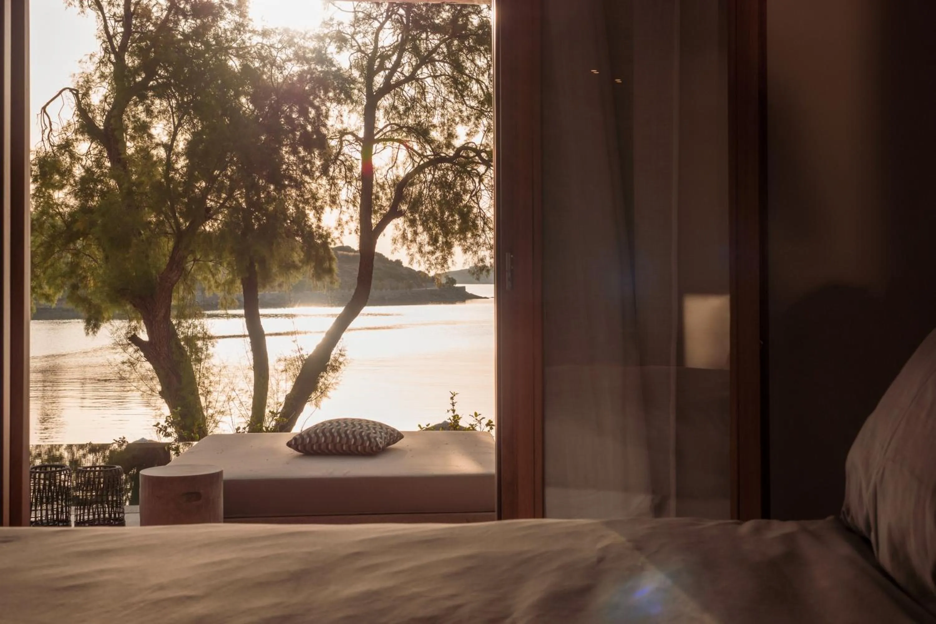 View (from property/room), Bed in Minos Beach Art Hotel, a Member of Design Hotels