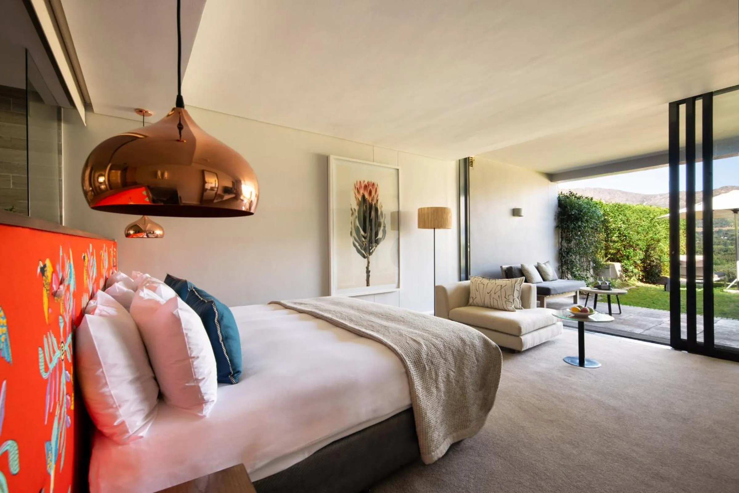 Balcony/Terrace, Bed in Mont Rochelle Hotel and Vineyard