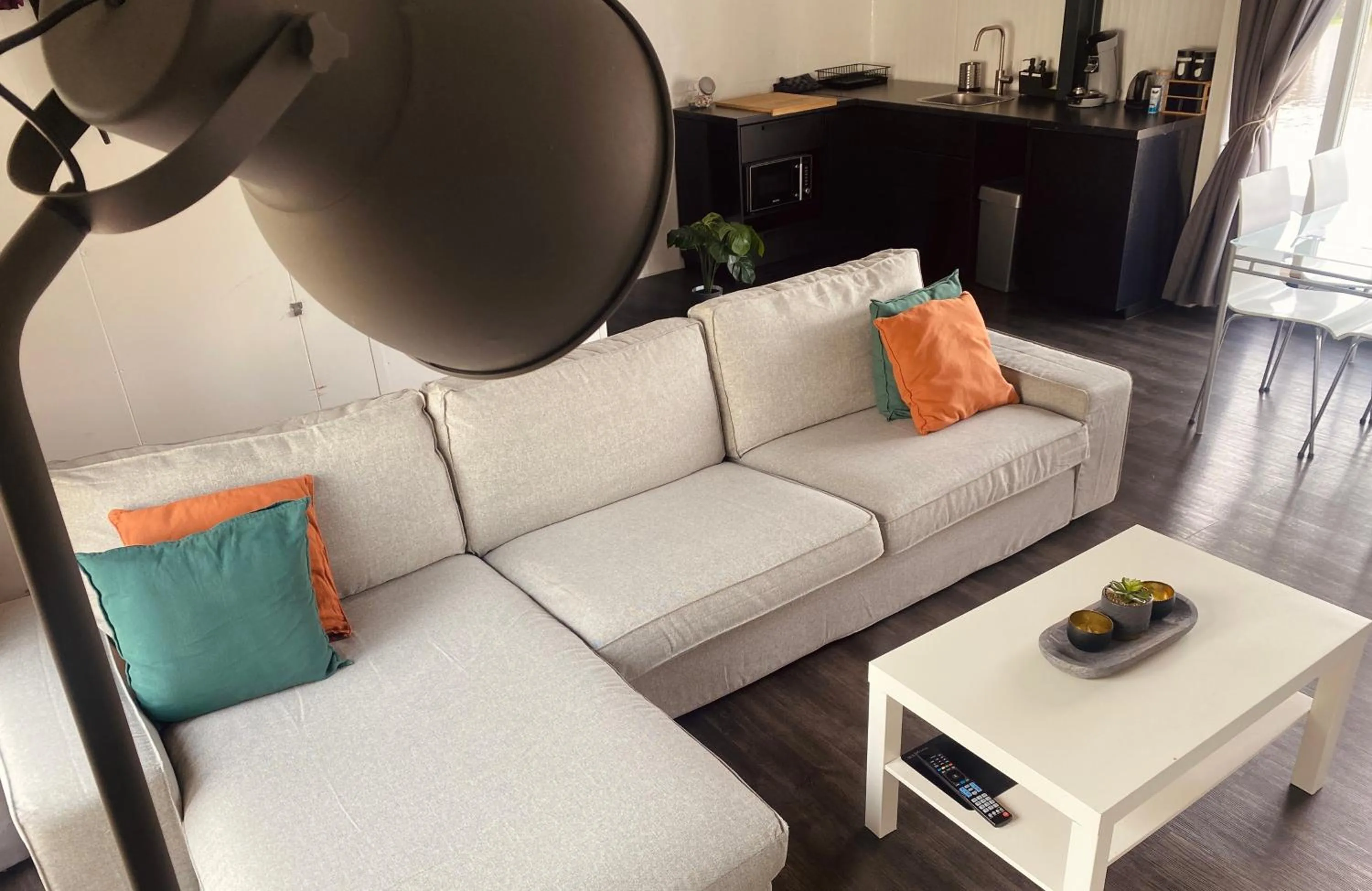 Living room in Boathouse Amsterdam with bikes