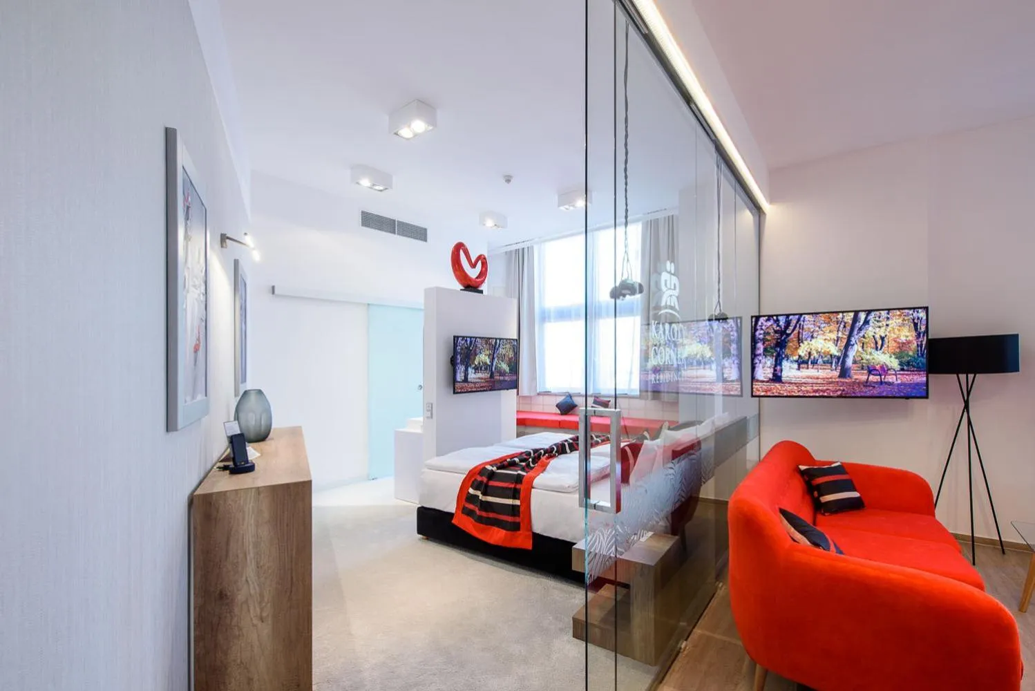 Living room, Bed in Karoly Corner Residences