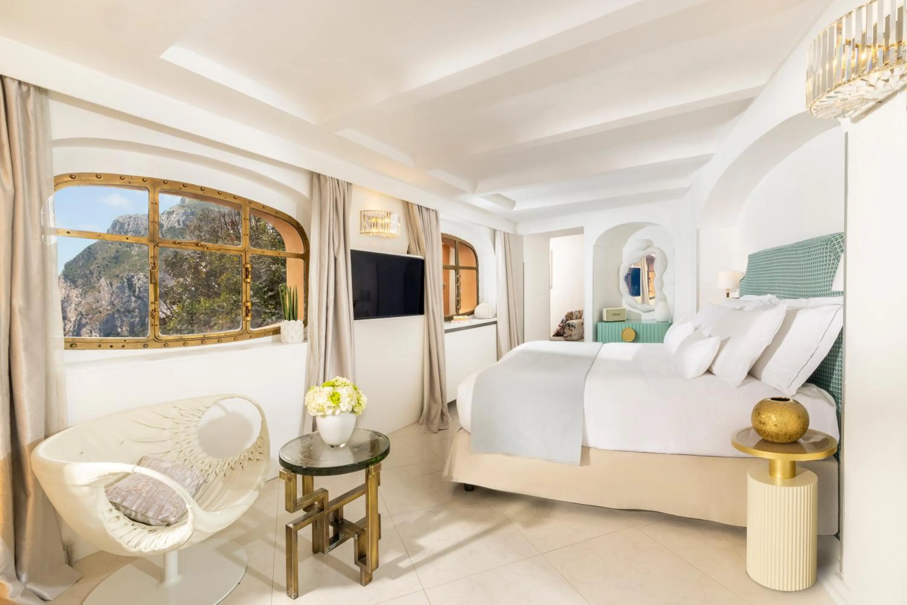 Balcony/Terrace, Bed in Hotel Punta Tragara