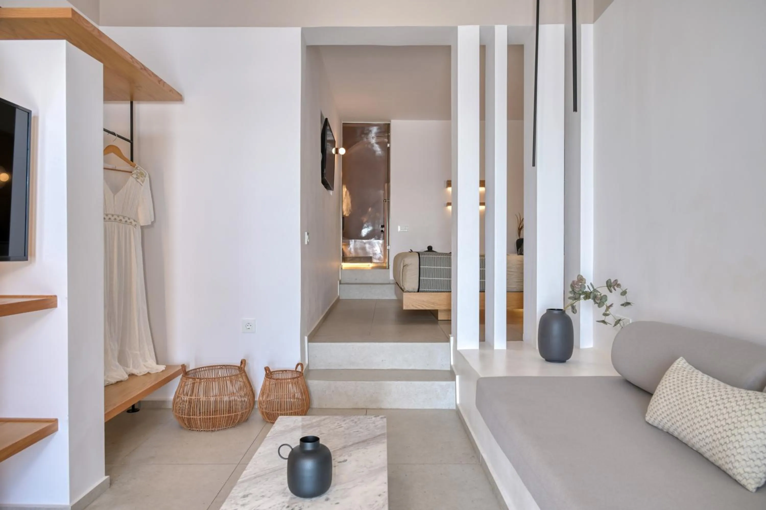 Seating area, Bed in Oia Suites