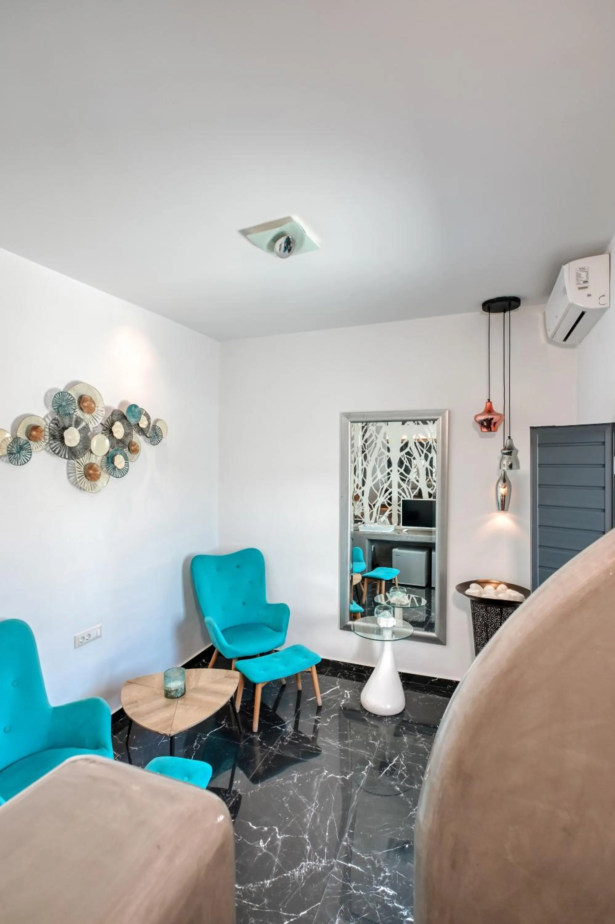 Seating area in Oia Suites