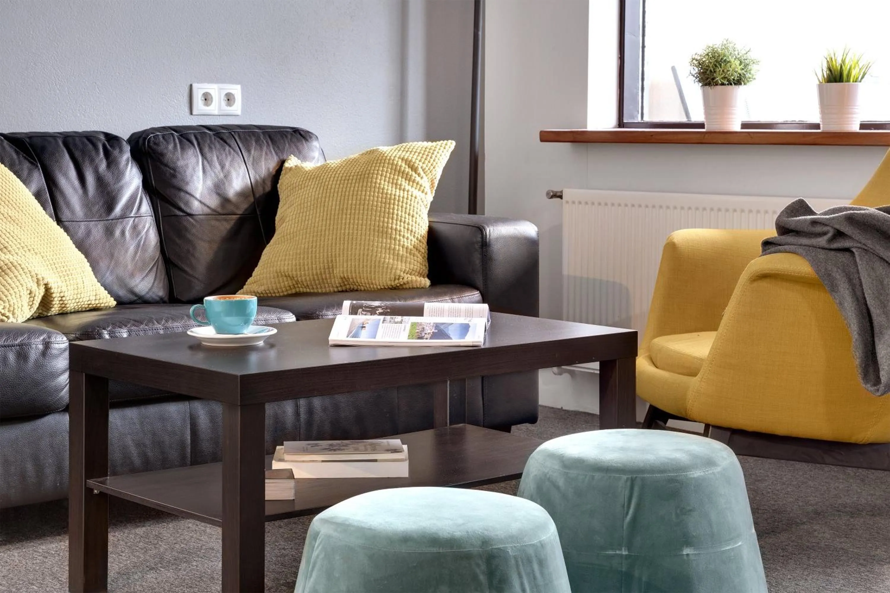 Seating area in Lækur Hostel