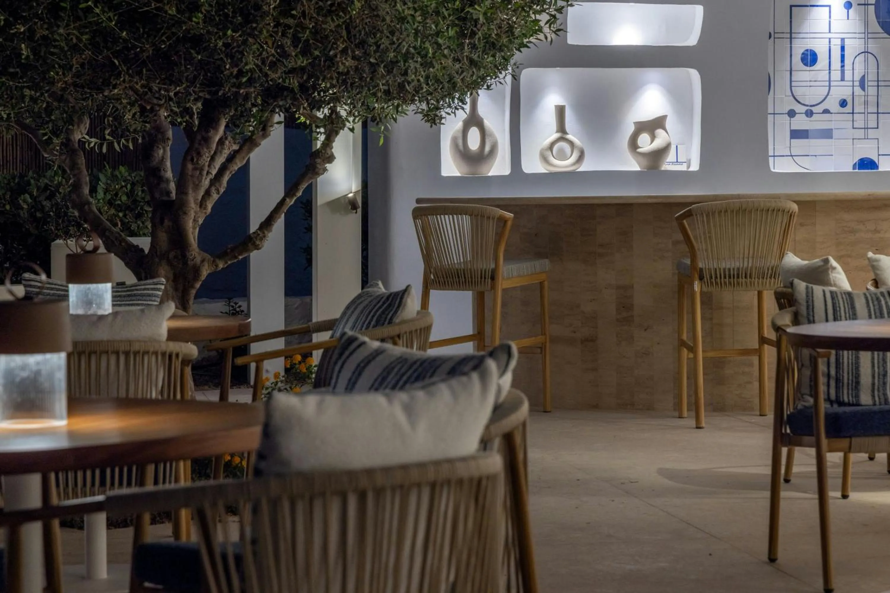 Lounge or bar in Patmos Aktis, a Luxury Collection Resort & Spa, Greece