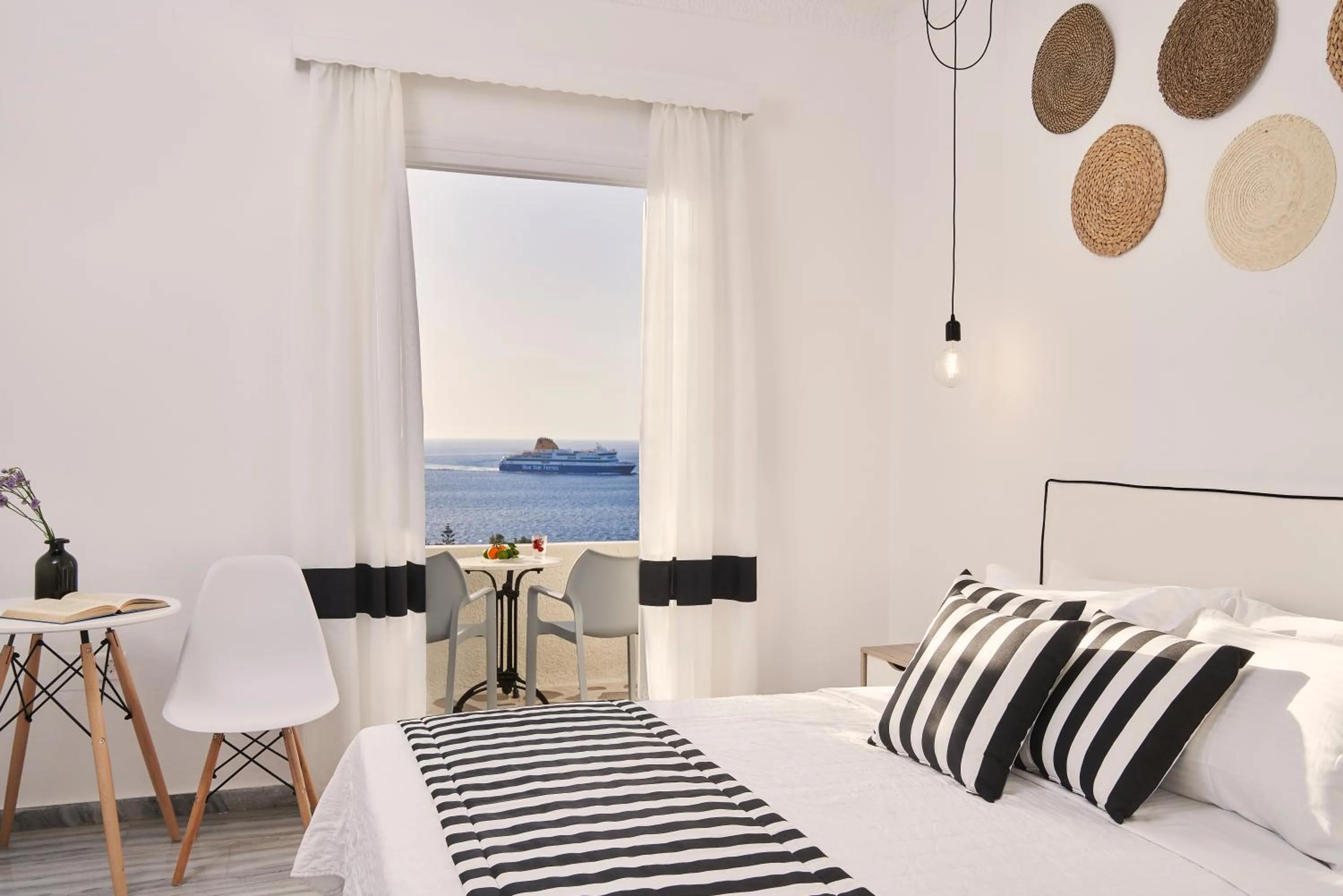 View (from property/room), Bed in High Mill Paros Hotel