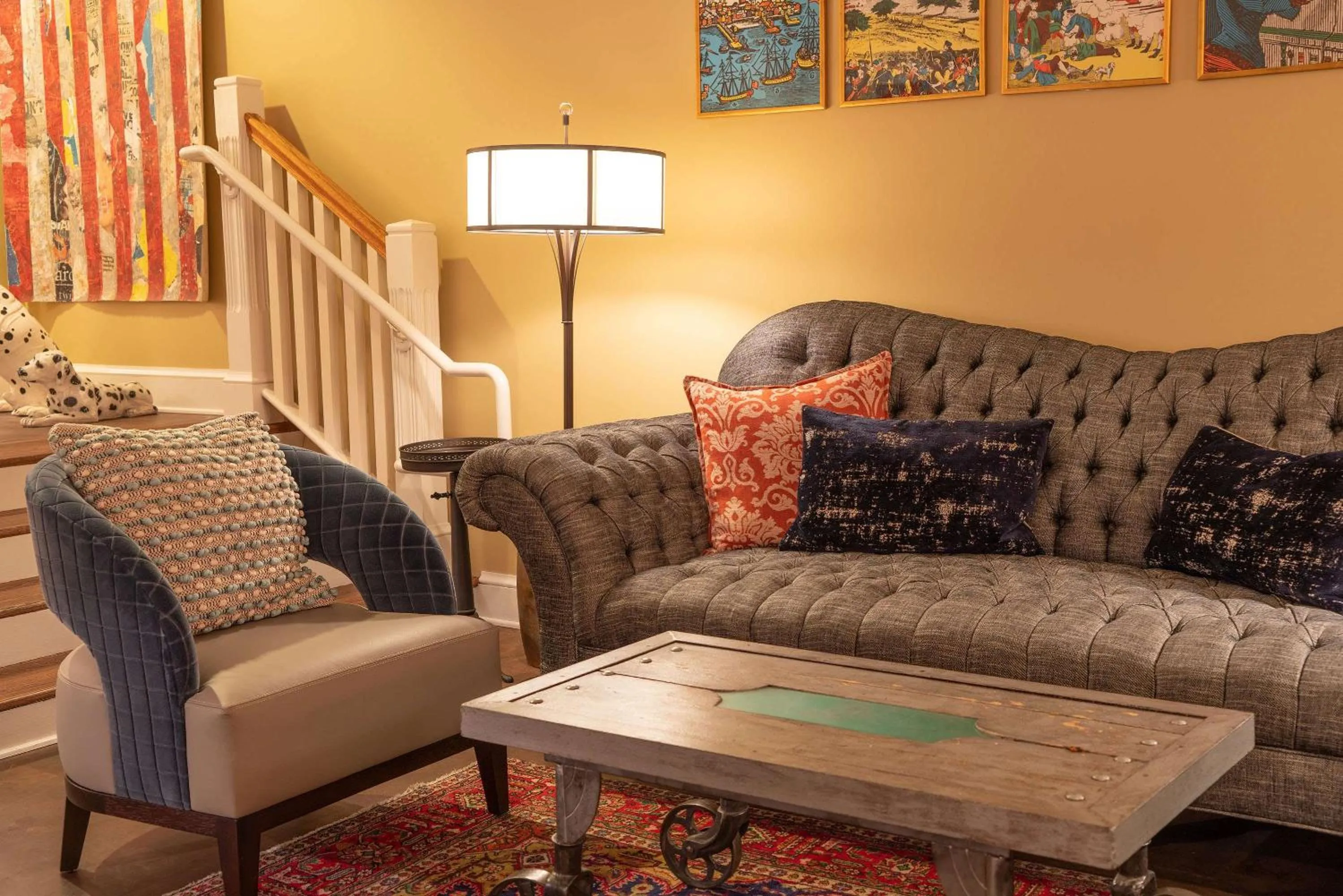 Lobby or reception in The Kendall Hotel at the Engine 7 Firehouse