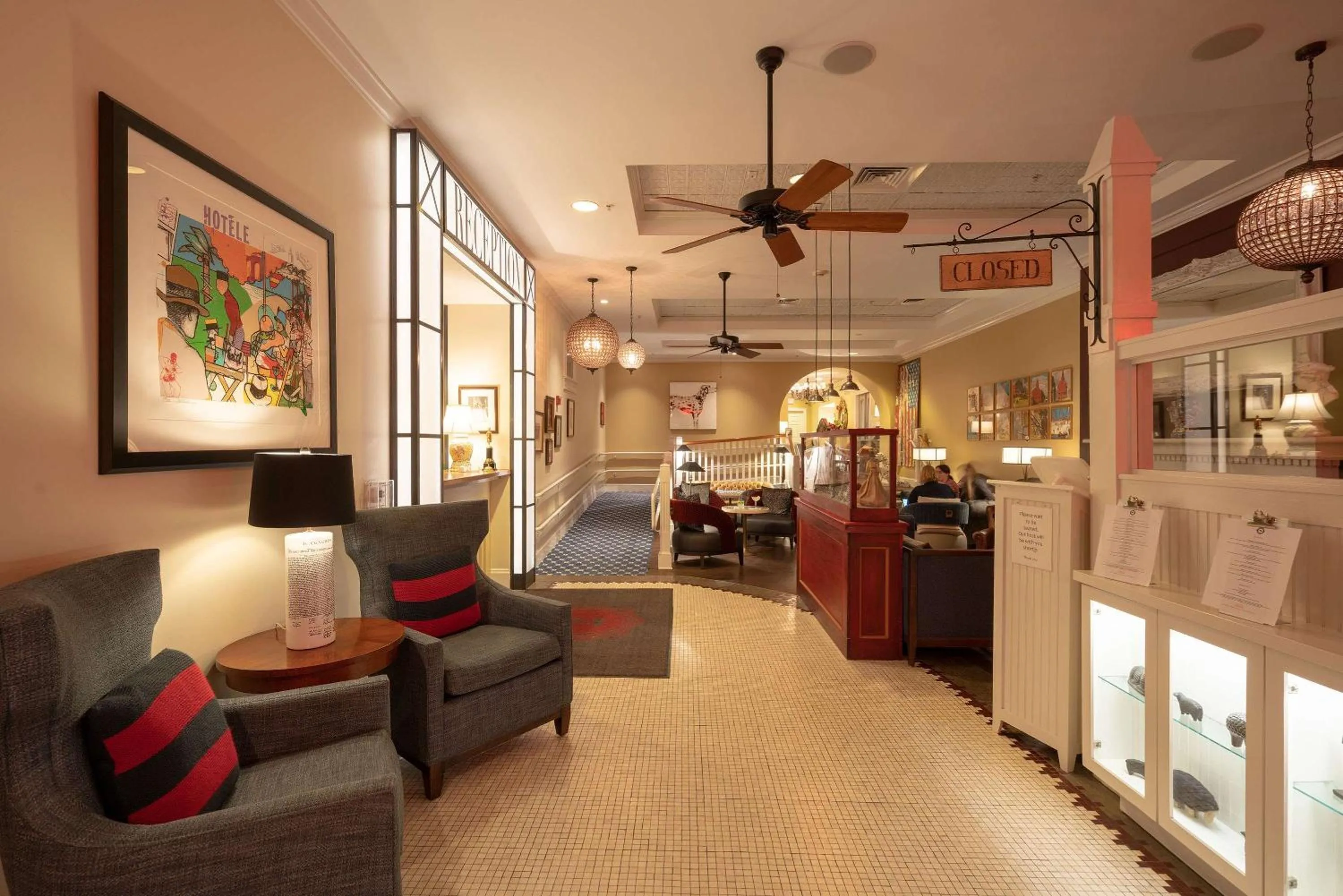 Lobby or reception in The Kendall Hotel at the Engine 7 Firehouse