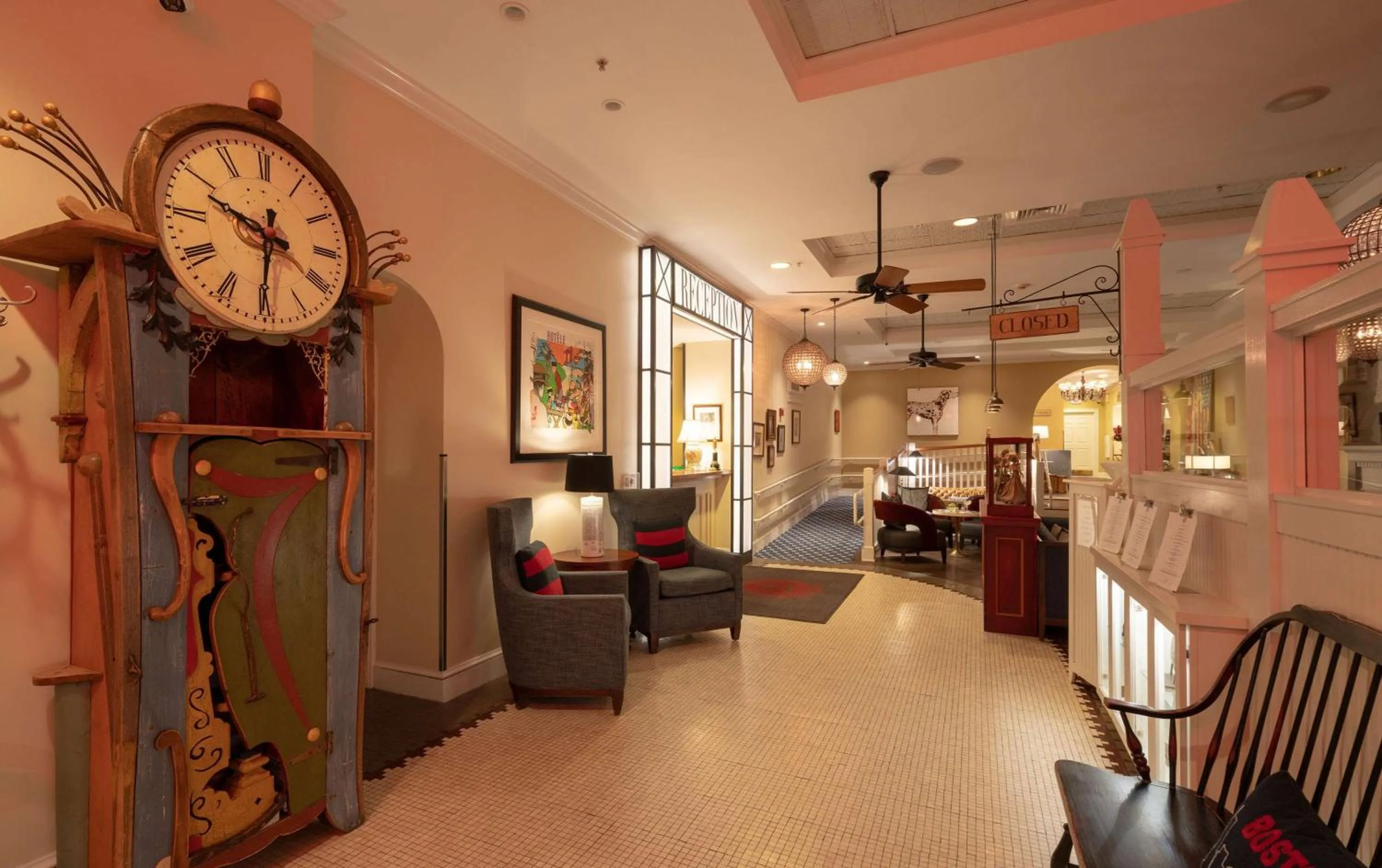 Lobby or reception in The Kendall Hotel at the Engine 7 Firehouse