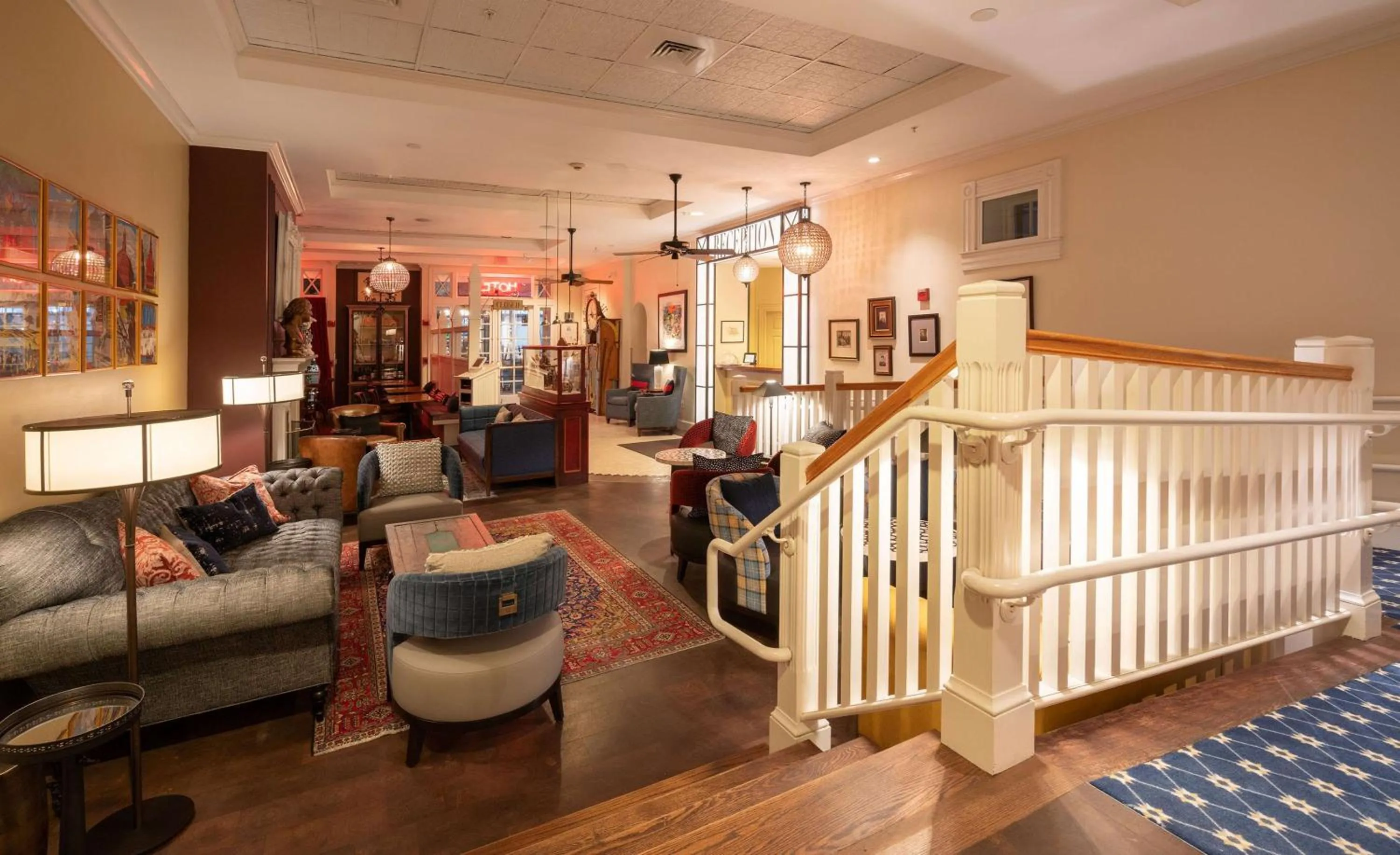 Lobby or reception in The Kendall Hotel at the Engine 7 Firehouse