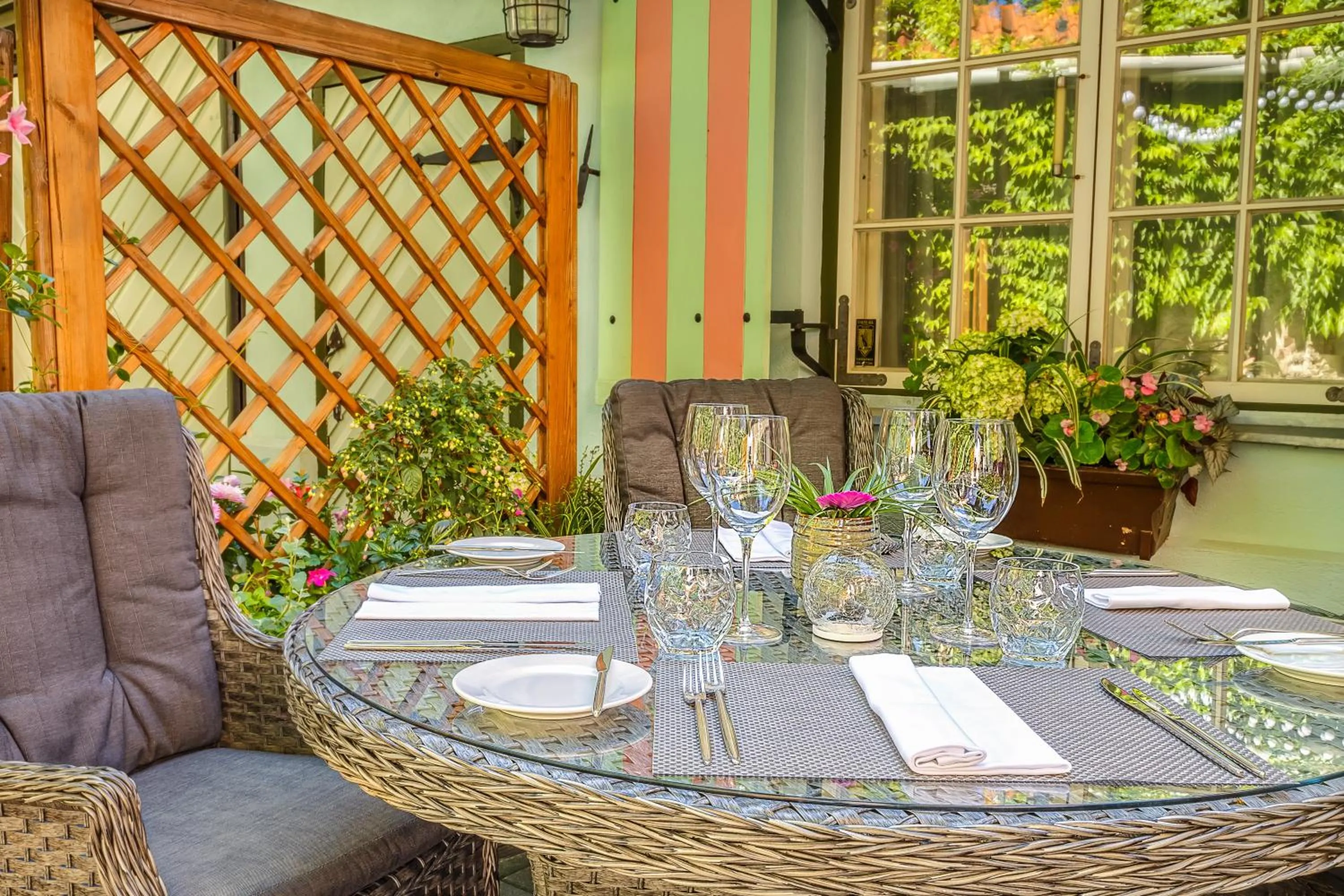 Patio in Schlössle Hotel - Small Luxury Hotels of the World