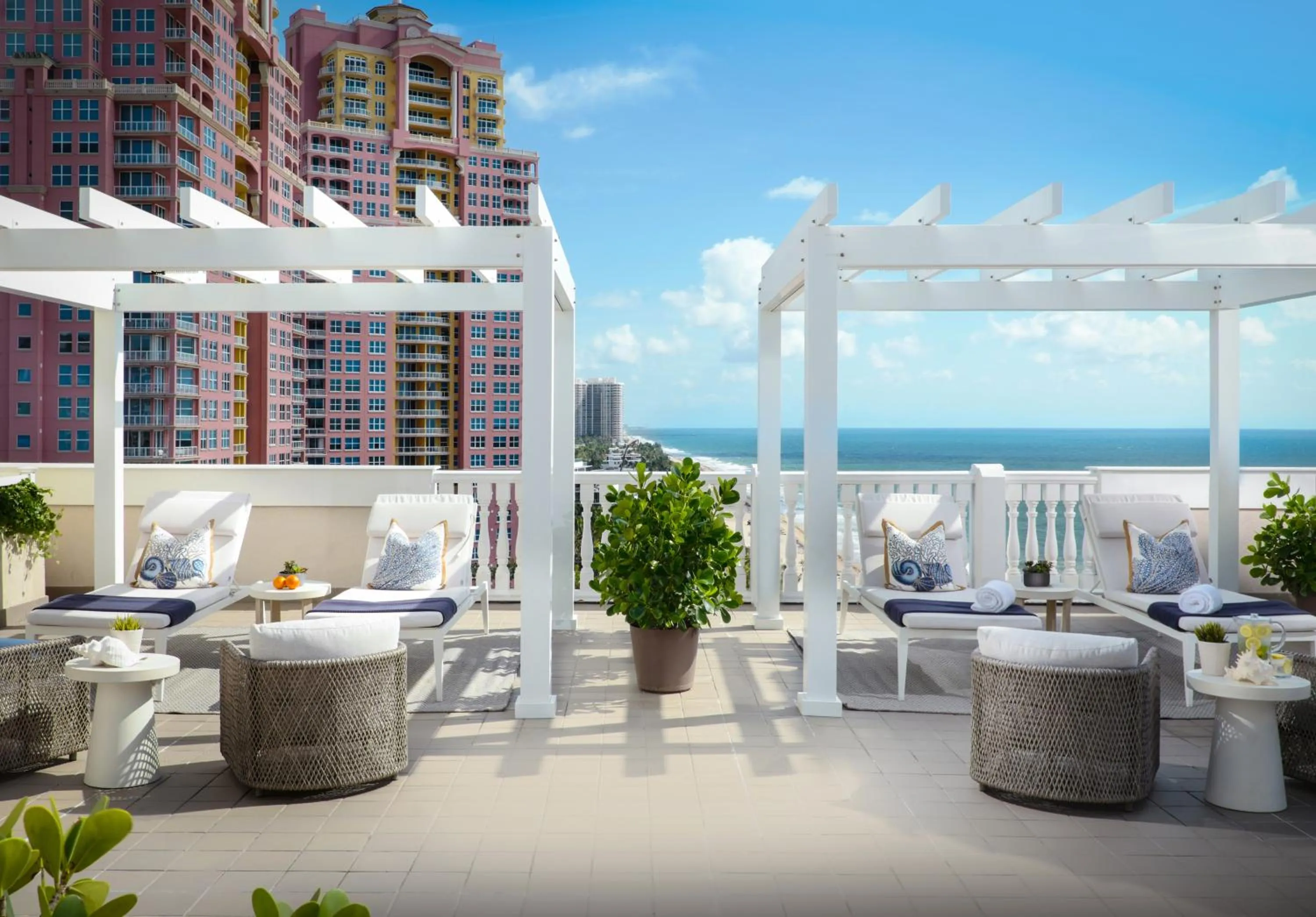 Patio in Pelican Grand Beach Resort, a Noble House Resort