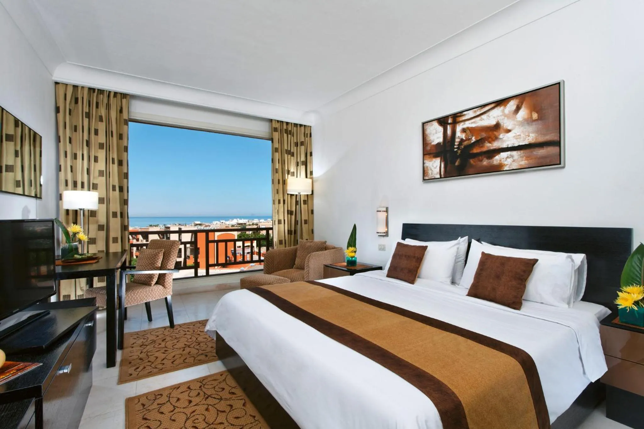 View (from property/room), Bed in Mövenpick Resort El Sokhna