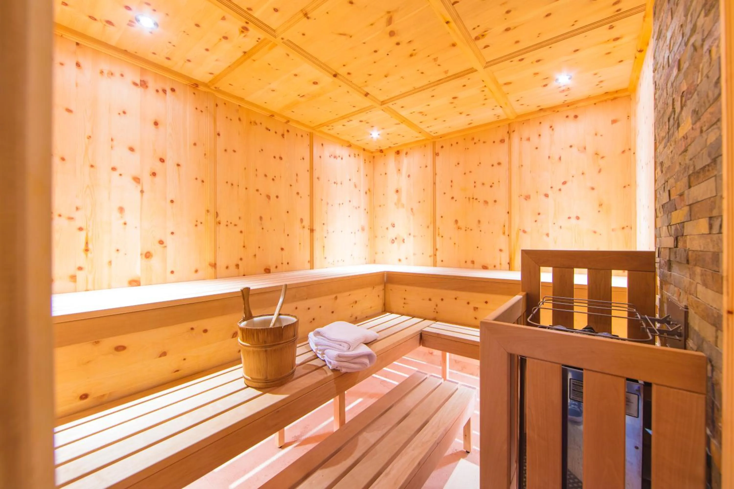 Sauna, Bed in Panorama Appartements