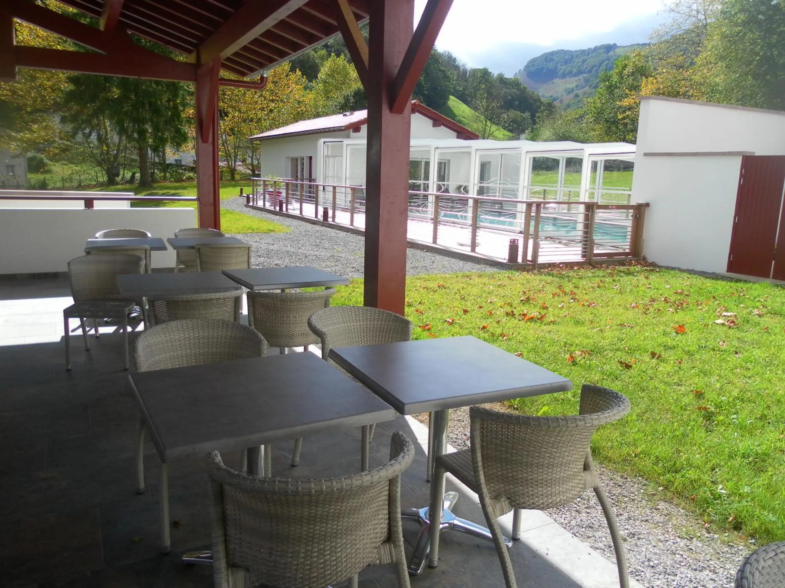 Patio in Logis Hôtel Andreinia & Cabanes
