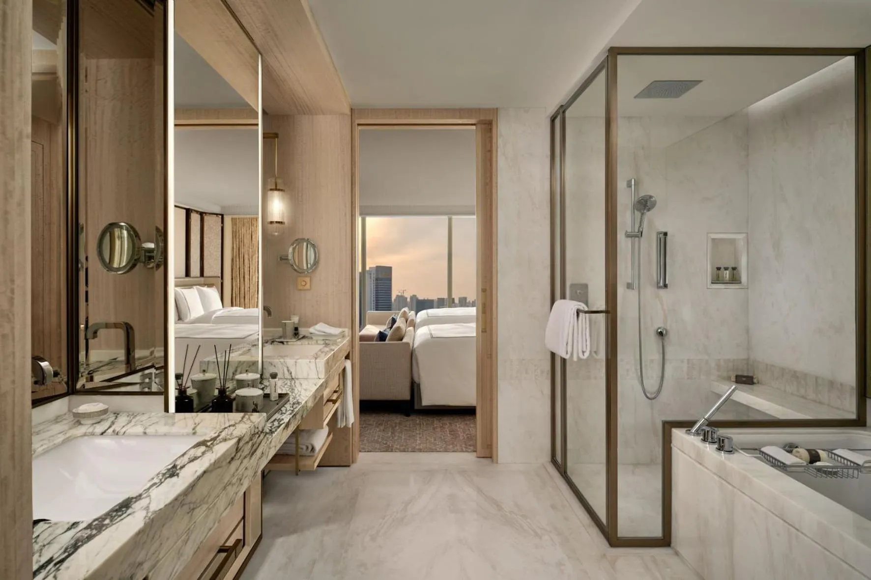 Bathroom, Bed in Marina Bay Sands