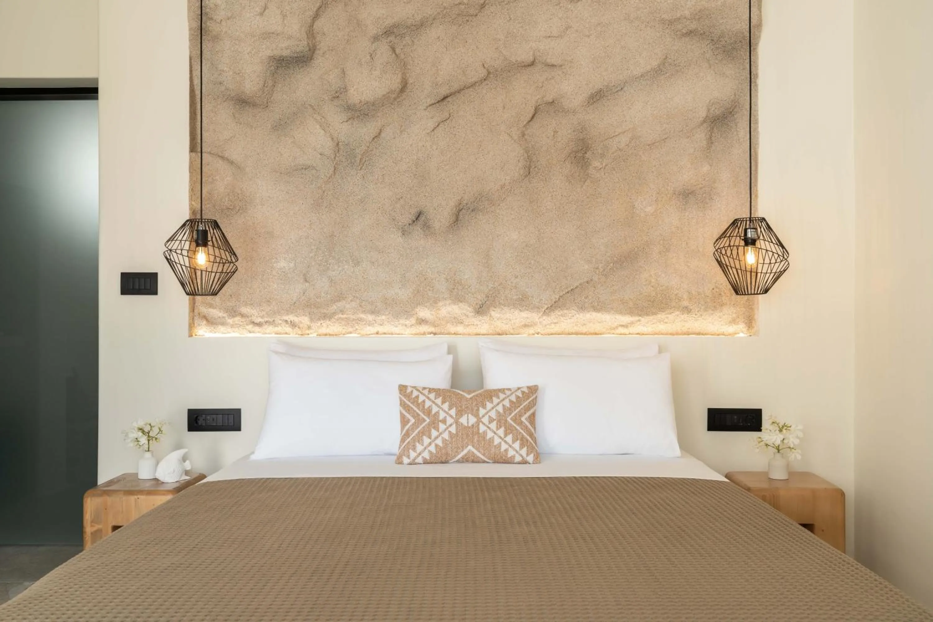 Decorative detail, Bed in Philosophy of Mykonos Boutique Hotel