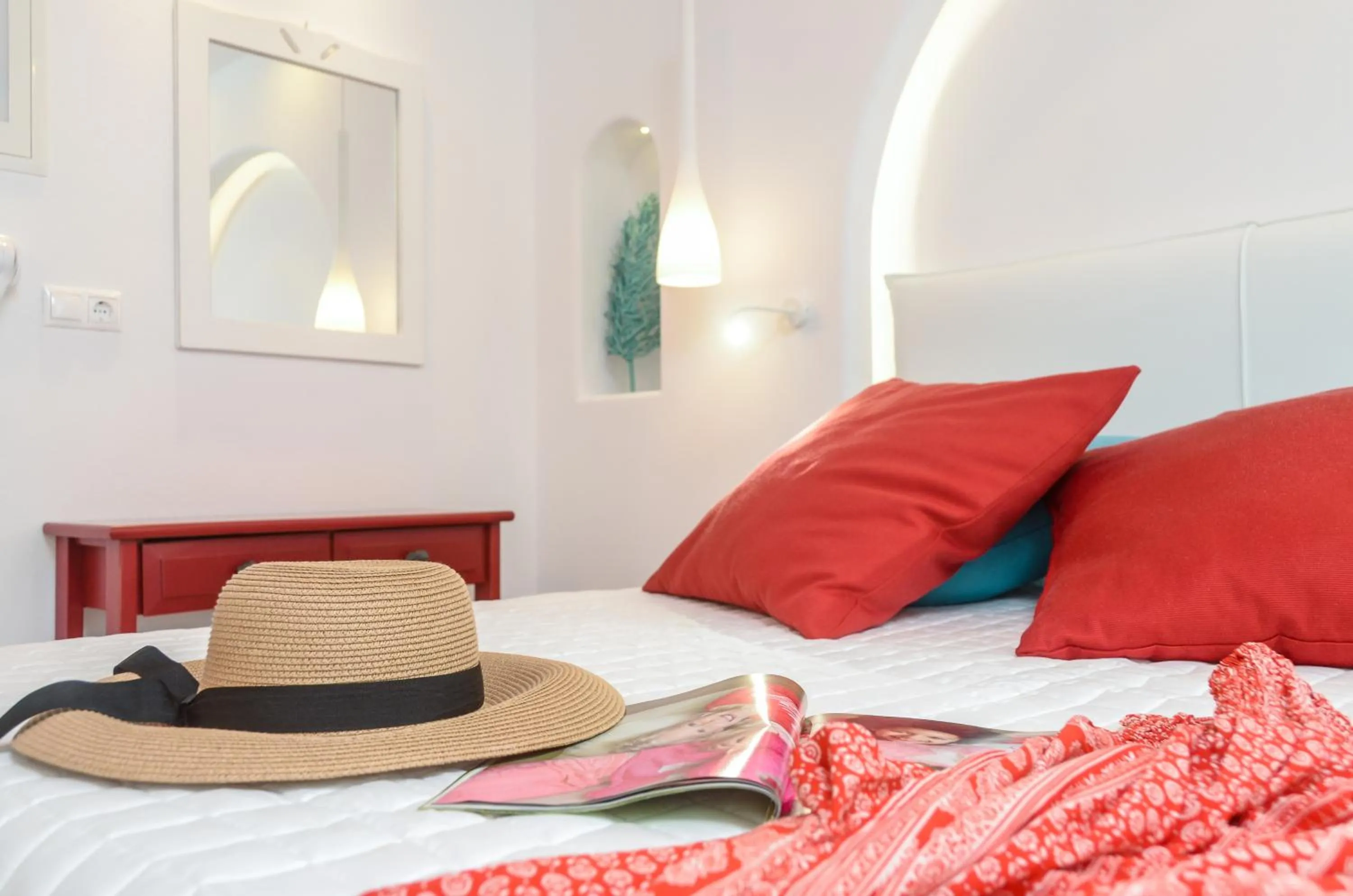 Decorative detail, Bed in Naxos Evilion Luxury Apartments & Suites