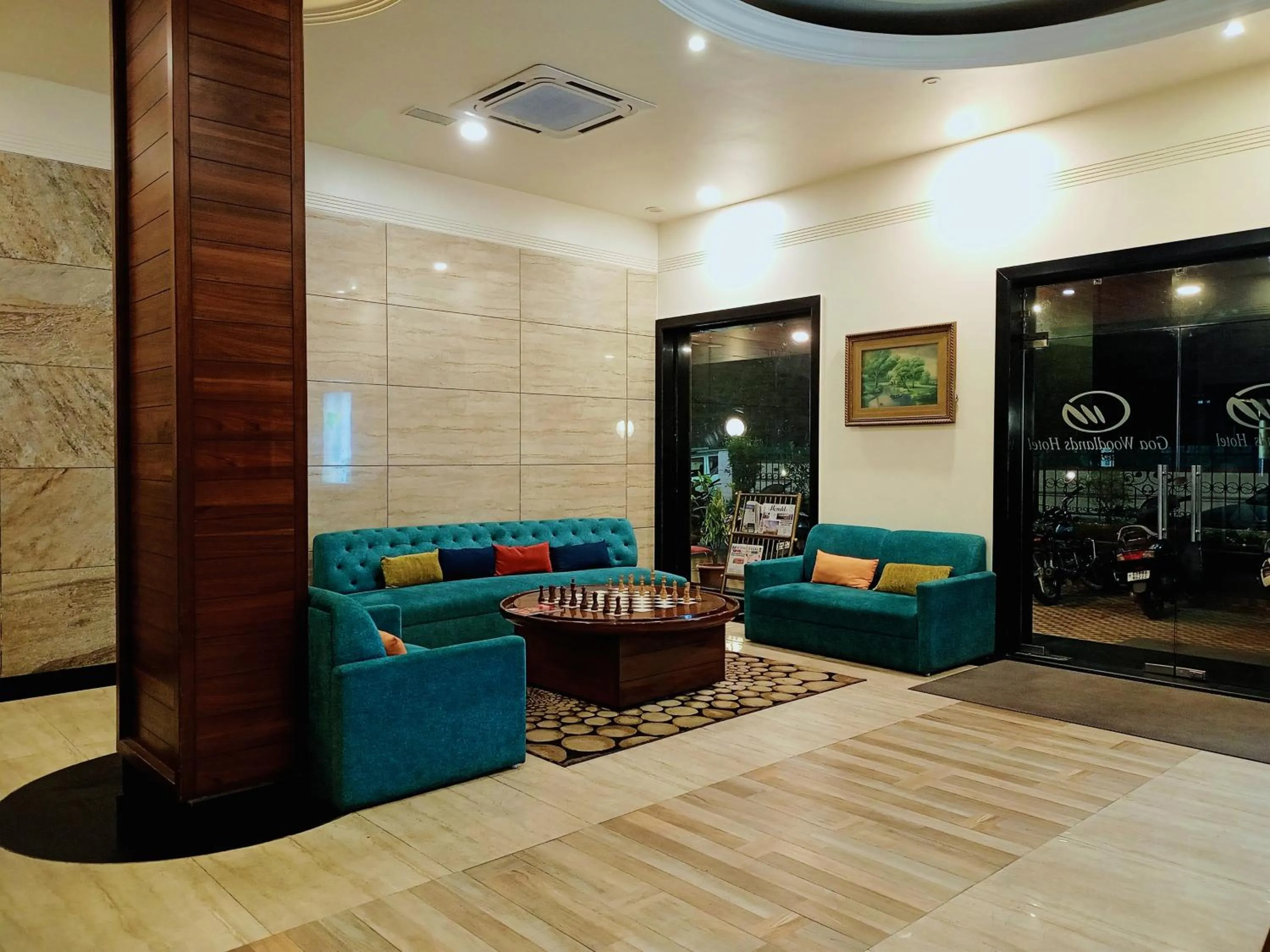 Seating area in Goa Woodlands Hotel