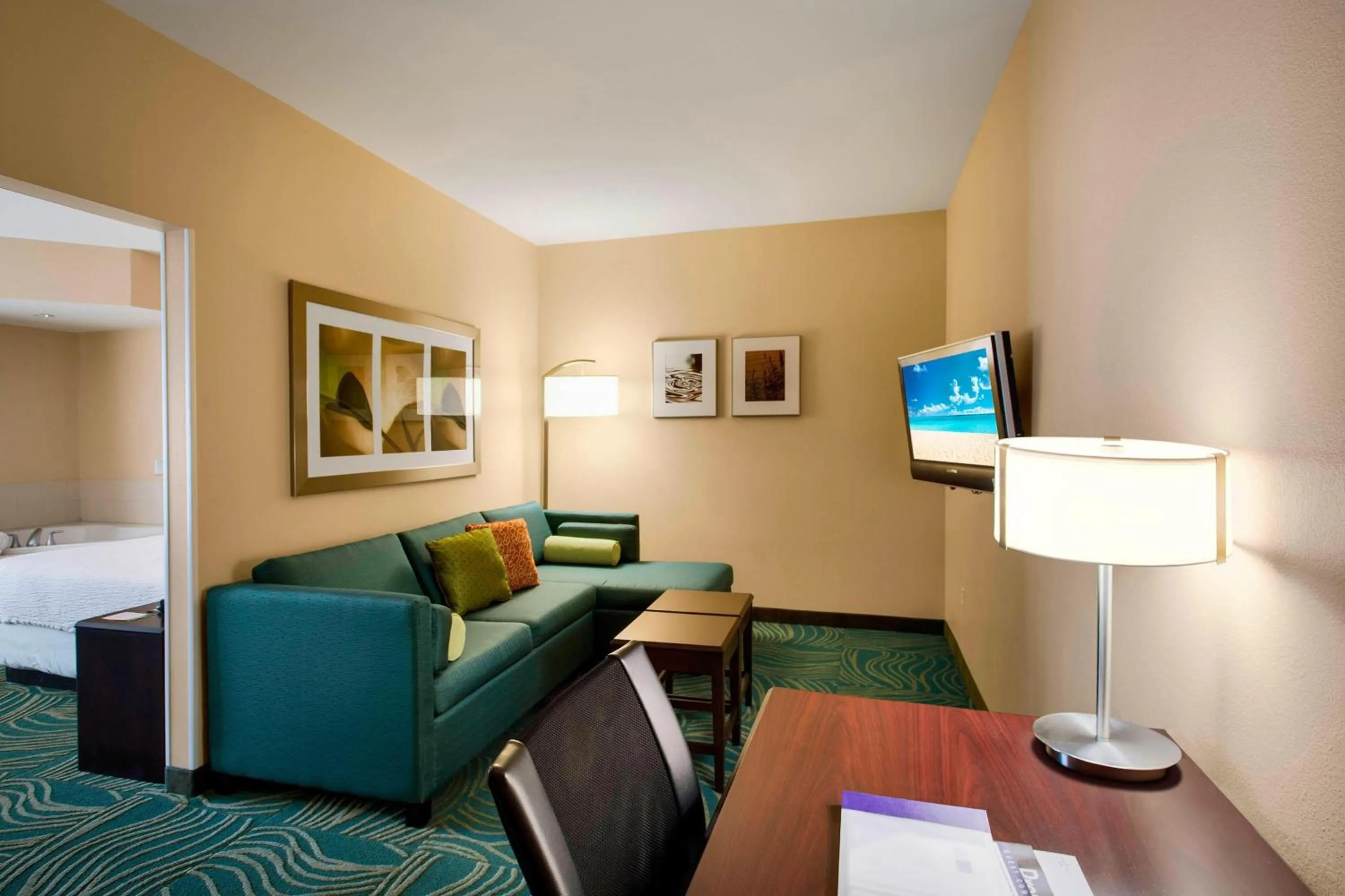 Swimming pool, Bed in SpringHill Suites by Marriott Omaha East, Council Bluffs, IA