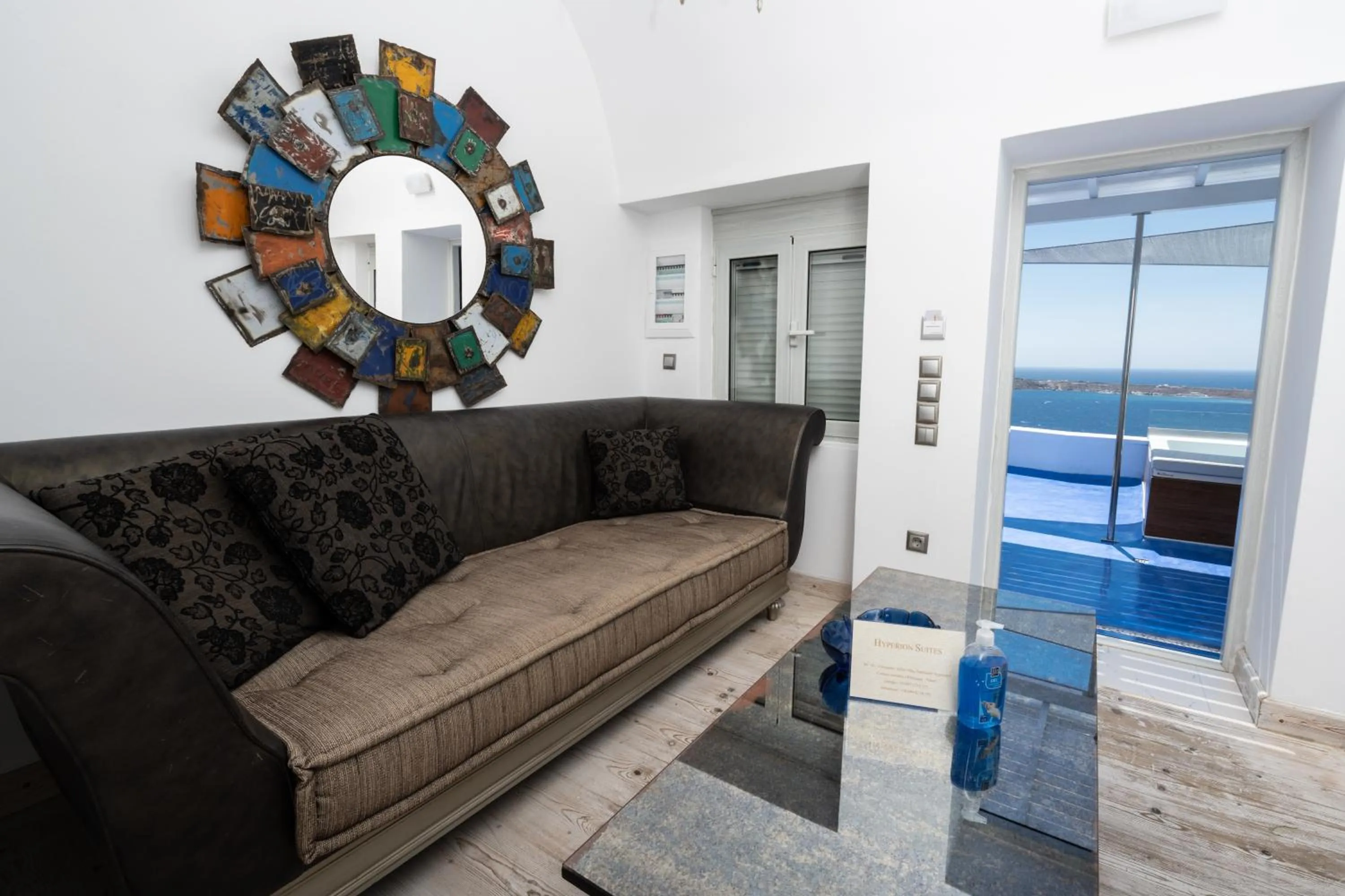 Living room in Hyperion Oia Suites