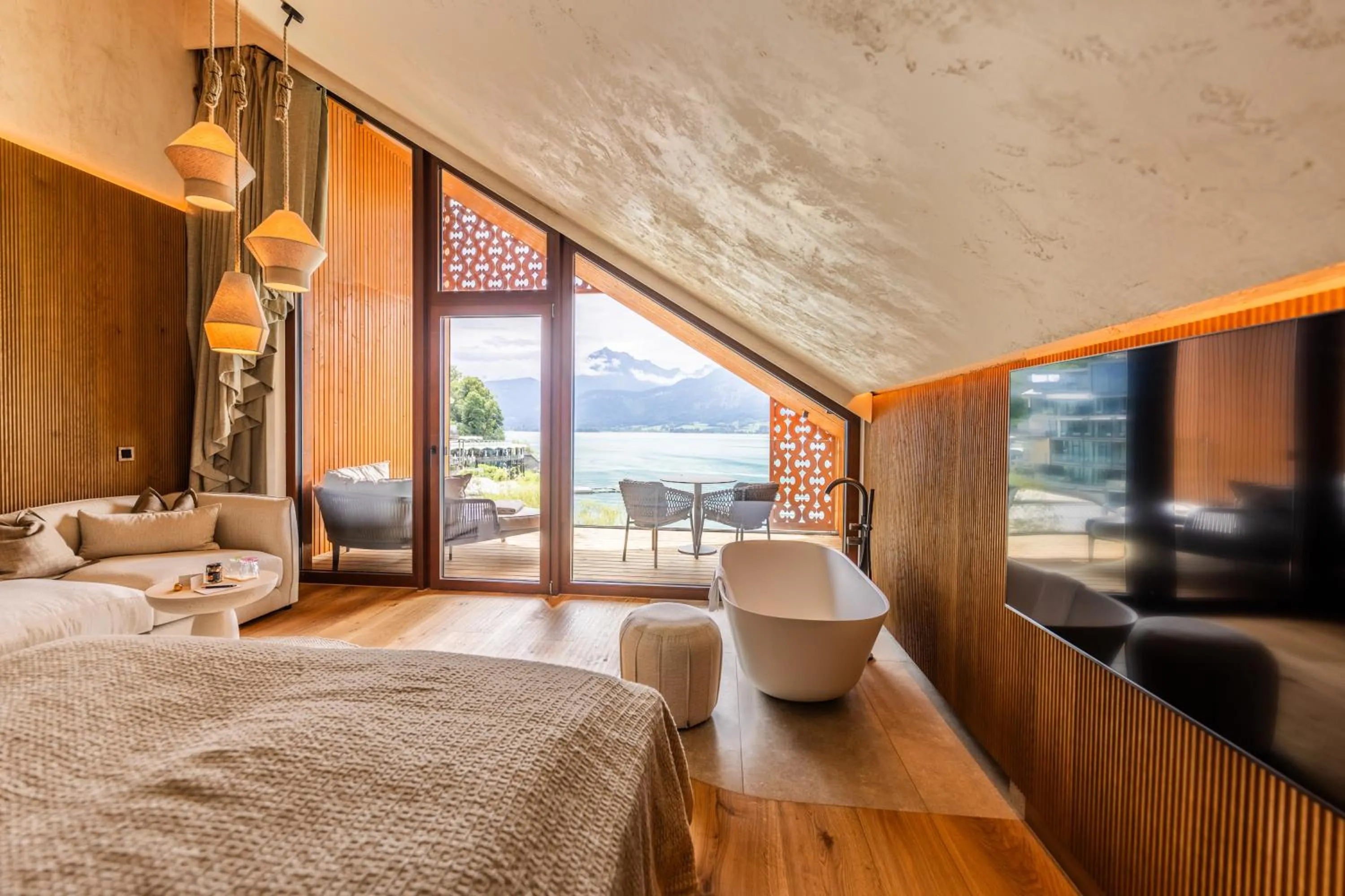 Photo of the whole room, Bed in Hotel Seevilla Wolfgangsee