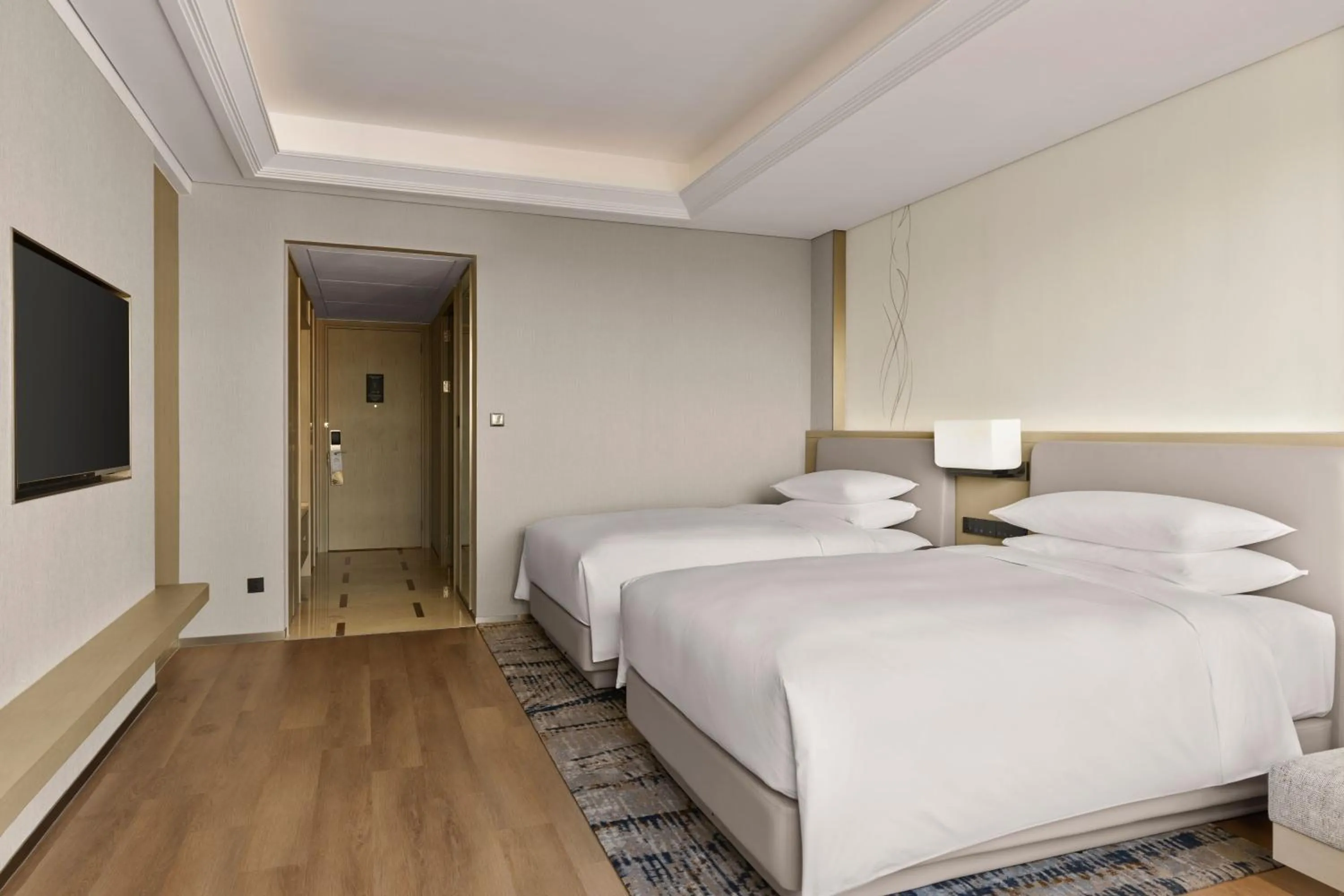 Bedroom, Bed in Shanghai Marriott Hotel Yangpu Riverside