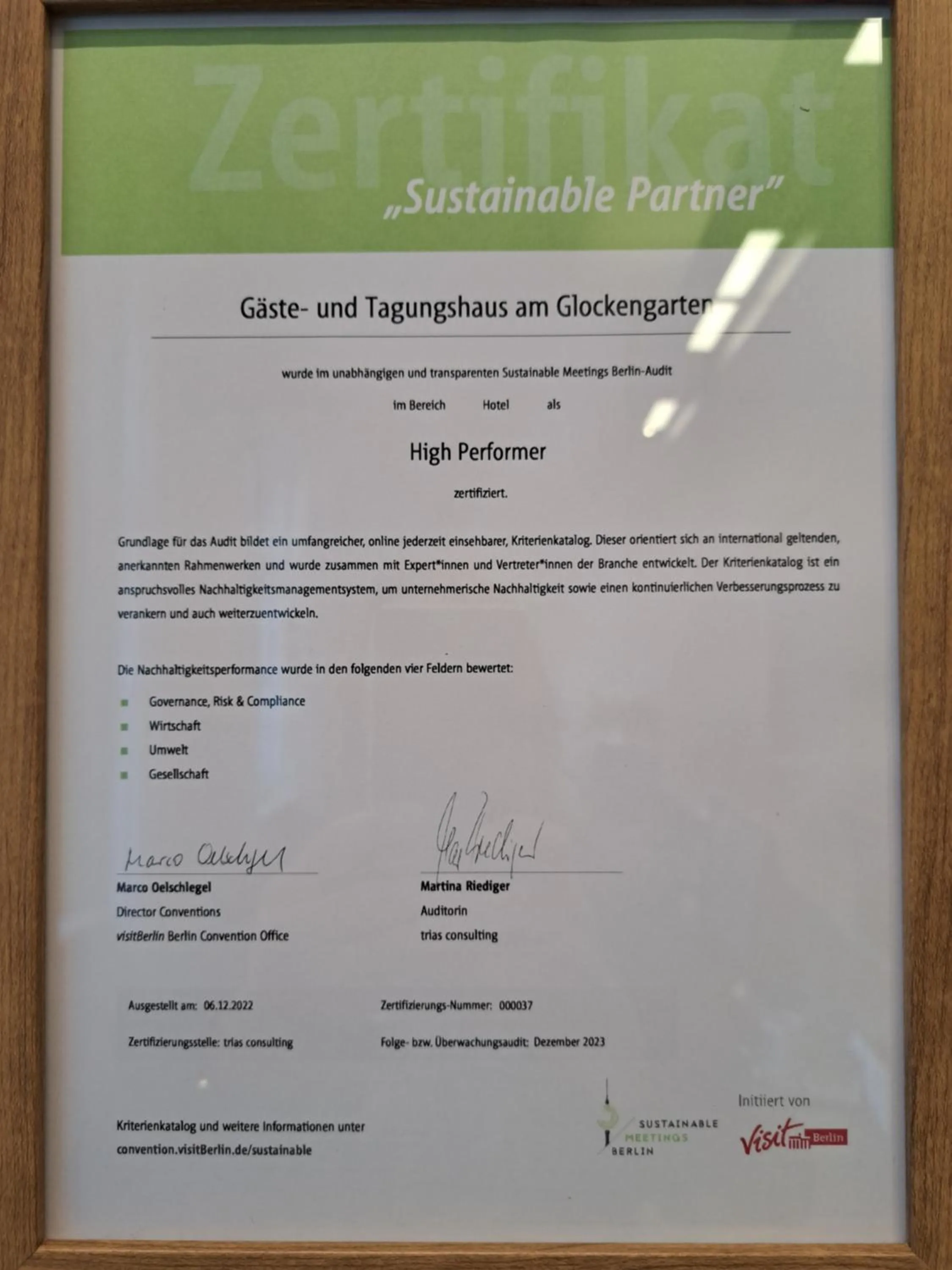 Certificate/Award in Gäste- und Tagungshaus am Glockengarten