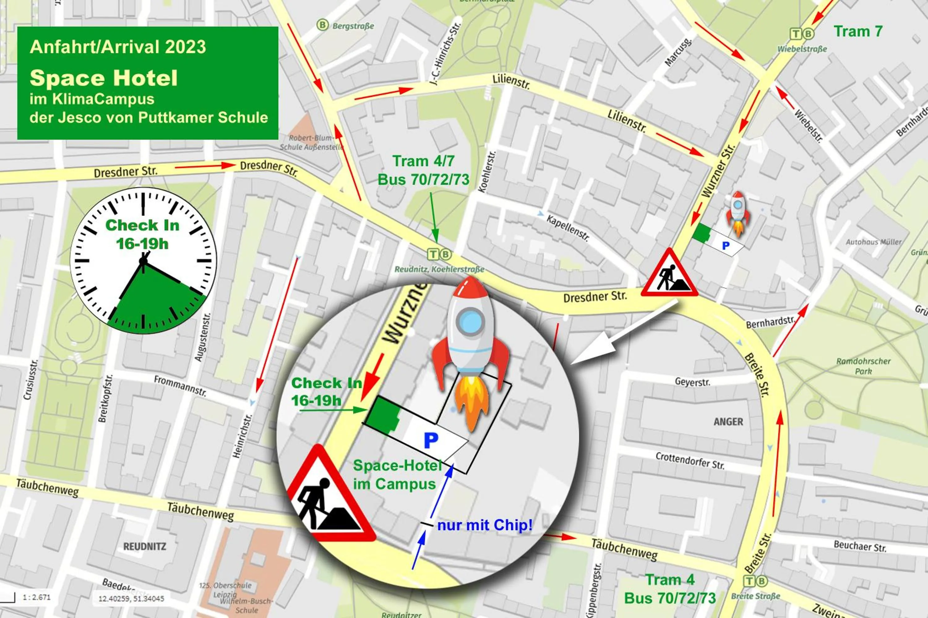 Staff in Space Hotel im Campus der JvP Schule