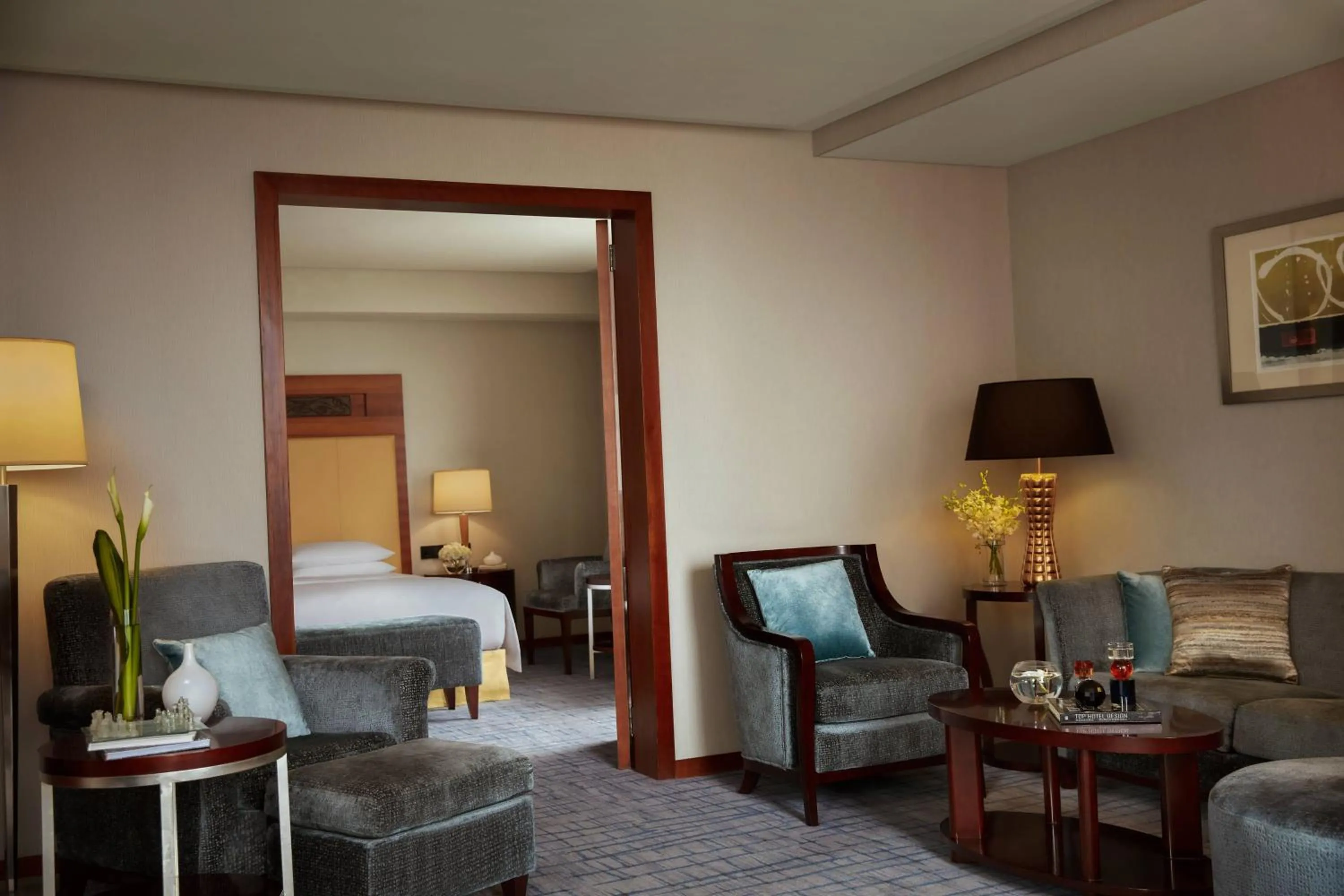 Living room, Bed in Renaissance Wuhan Hotel