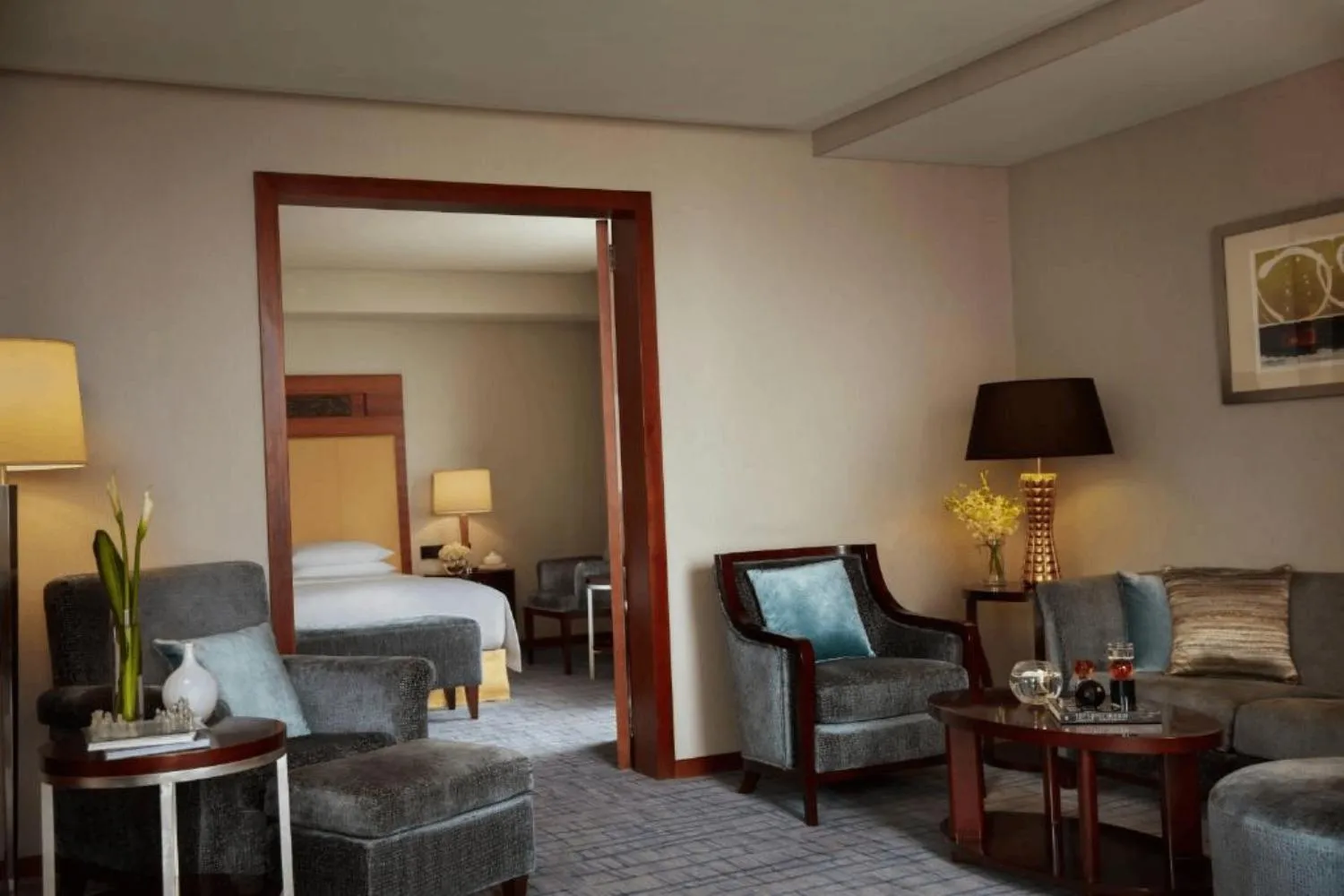 Living room, Bed in Renaissance Wuhan Hotel